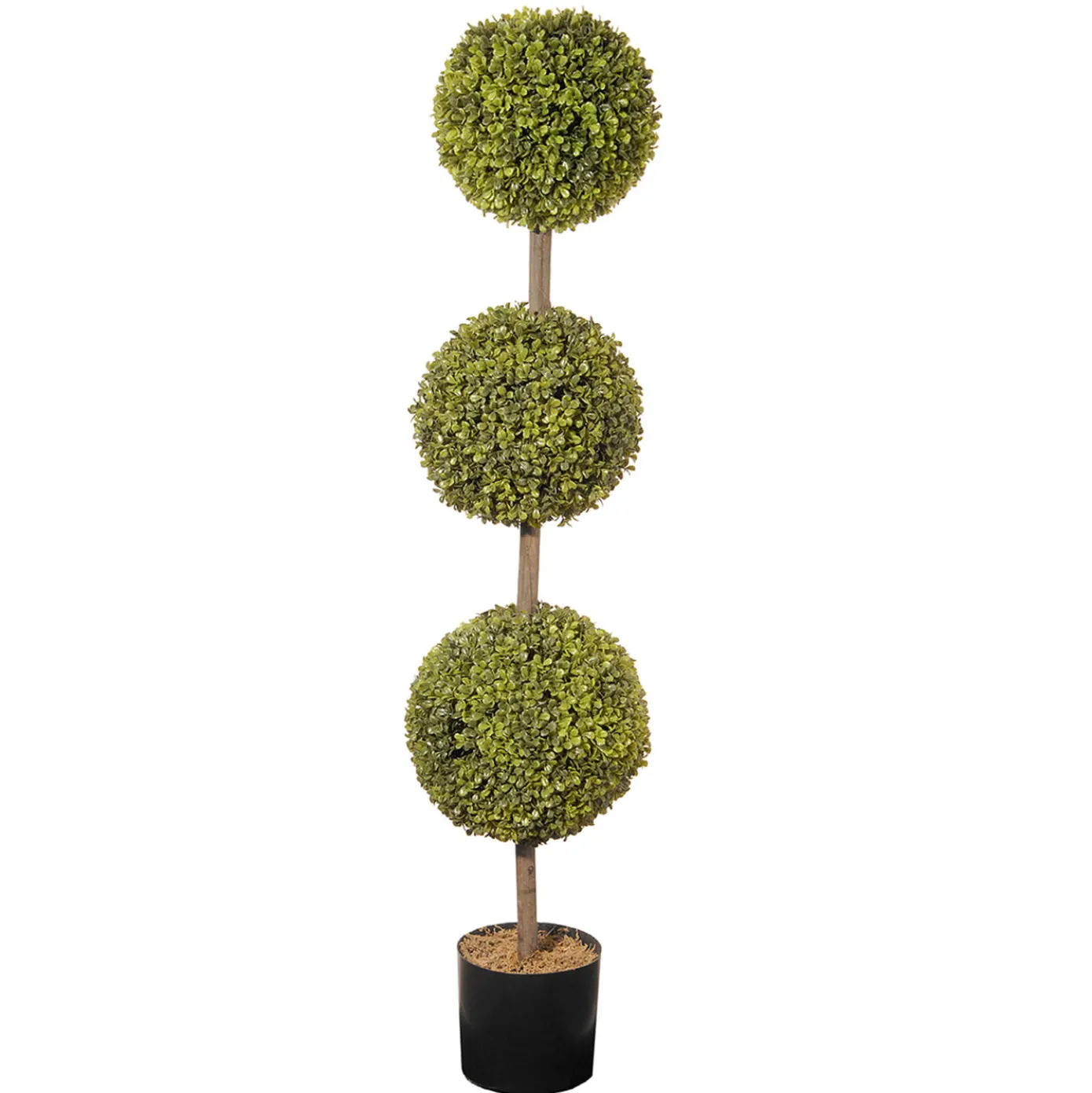 4 ft. Boxwood Three Ball Potted Topiary in a Black Pot Base