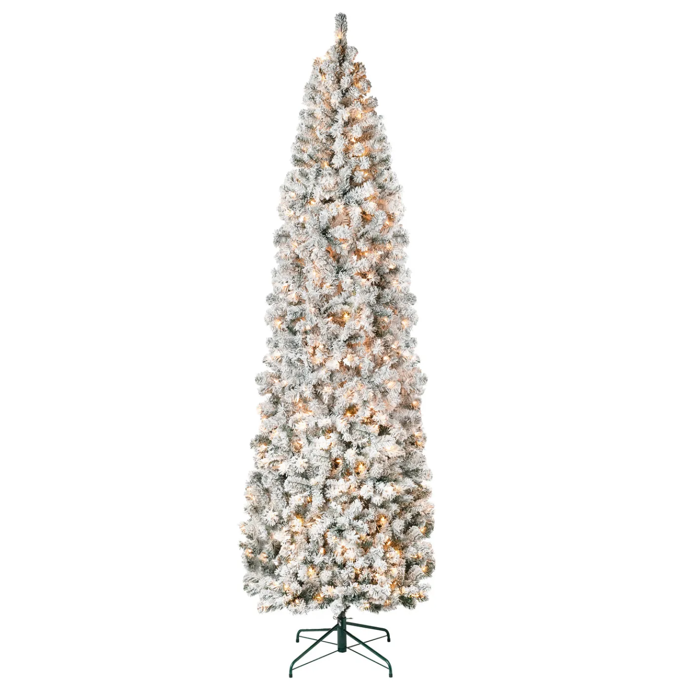 9 ft. Pre-Lit Acacia Flocked Slim Tree with Clear Lights