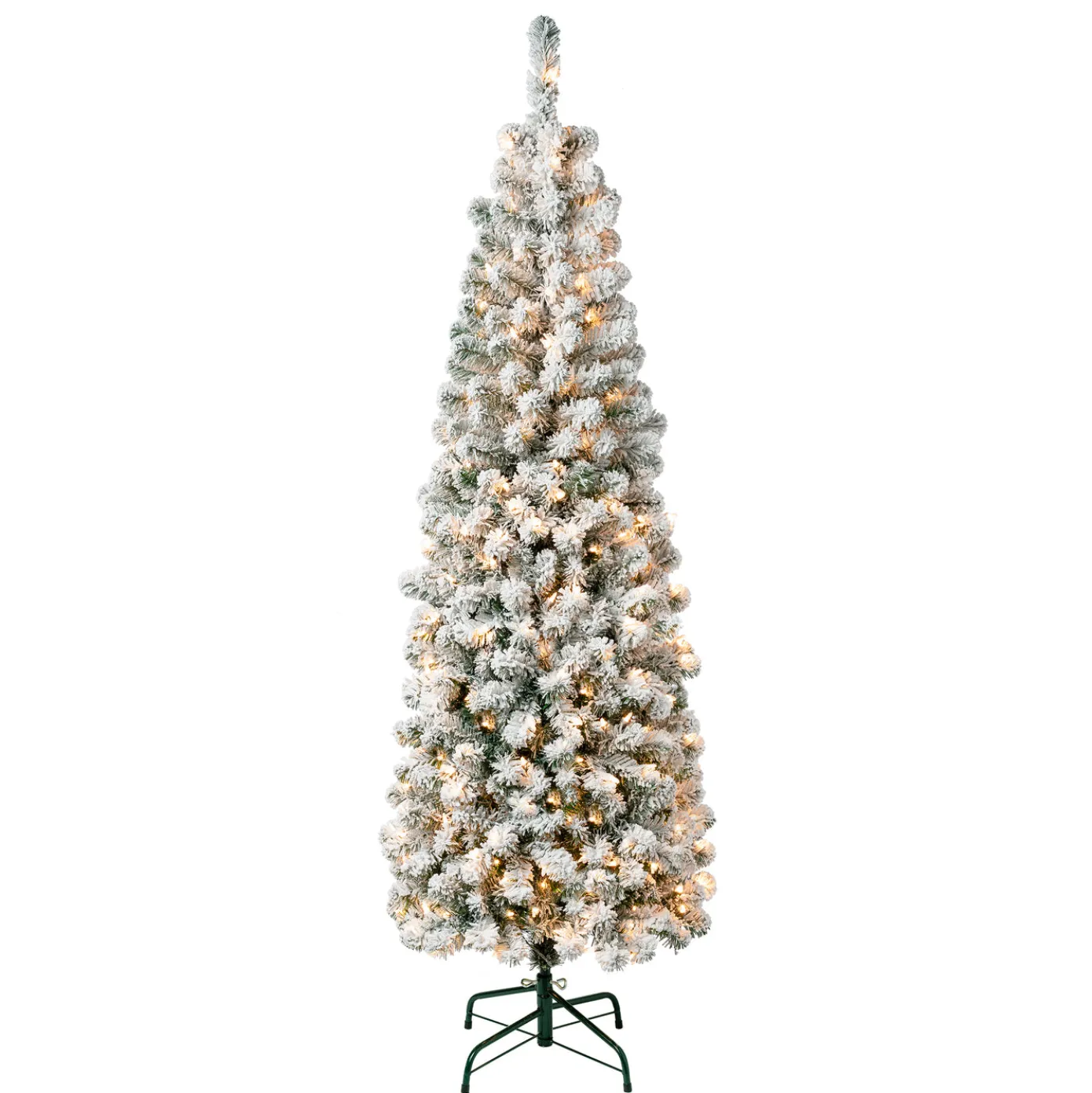 6 ft. Pre-Lit Acacia Pencil Slim Flocked Tree with Clear Lights