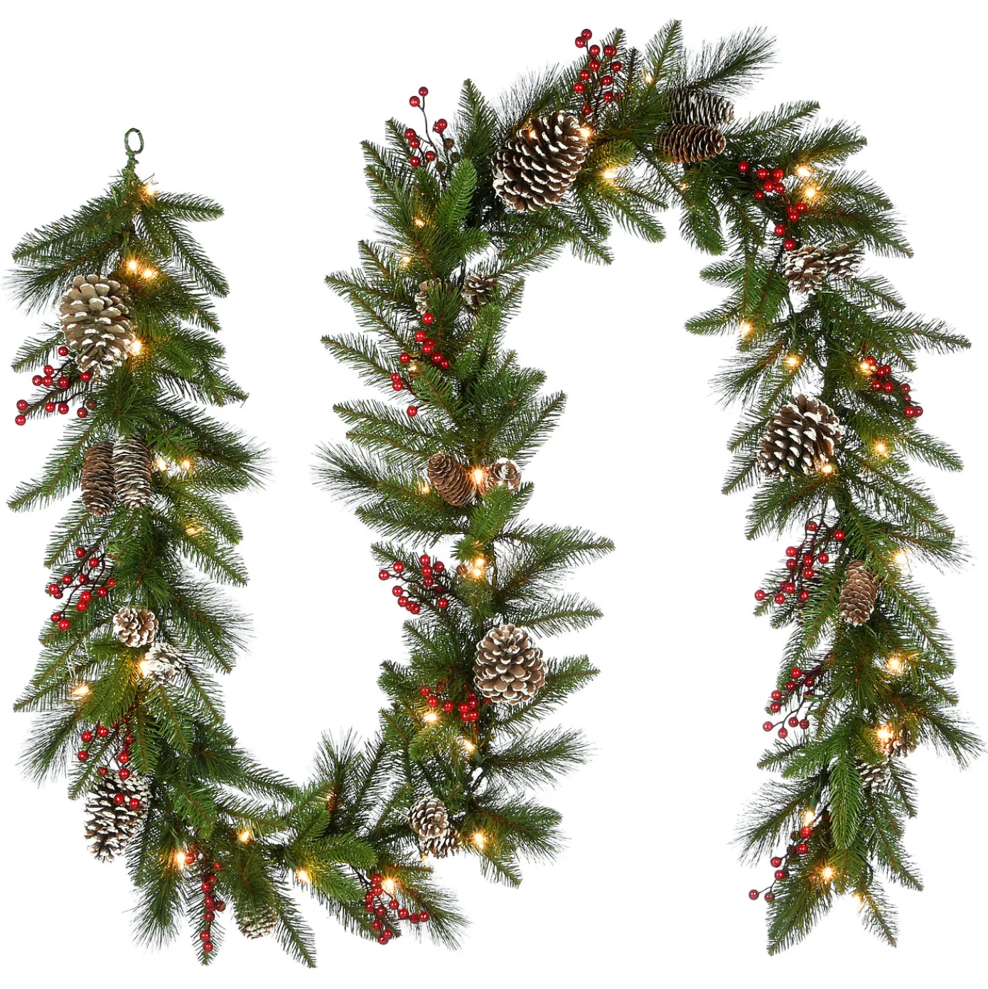 9 ft. Pre-Lit Bristle Berry Pine Garland with LED Lights