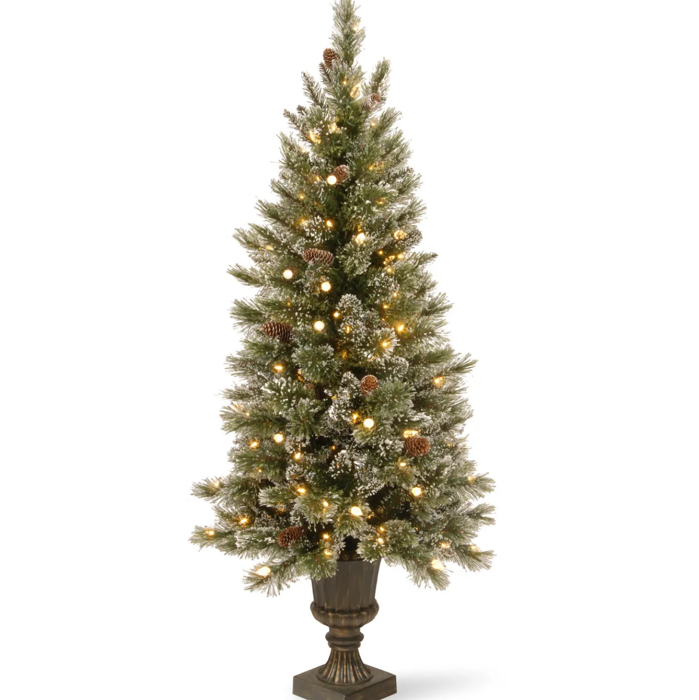 4 ft. Pre-Lit Glittery Bristle Tree with Warm White LED Lights