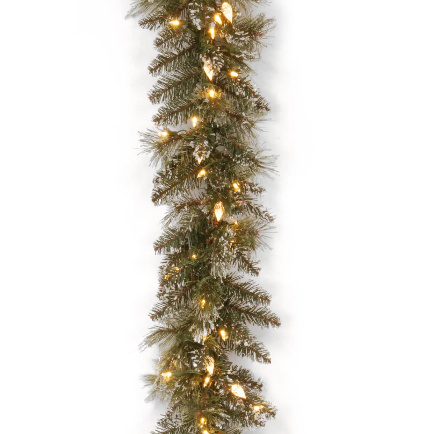 9 ft. Pre-Lit Glittery Bristle Pine Garland with Warm White LED Lights