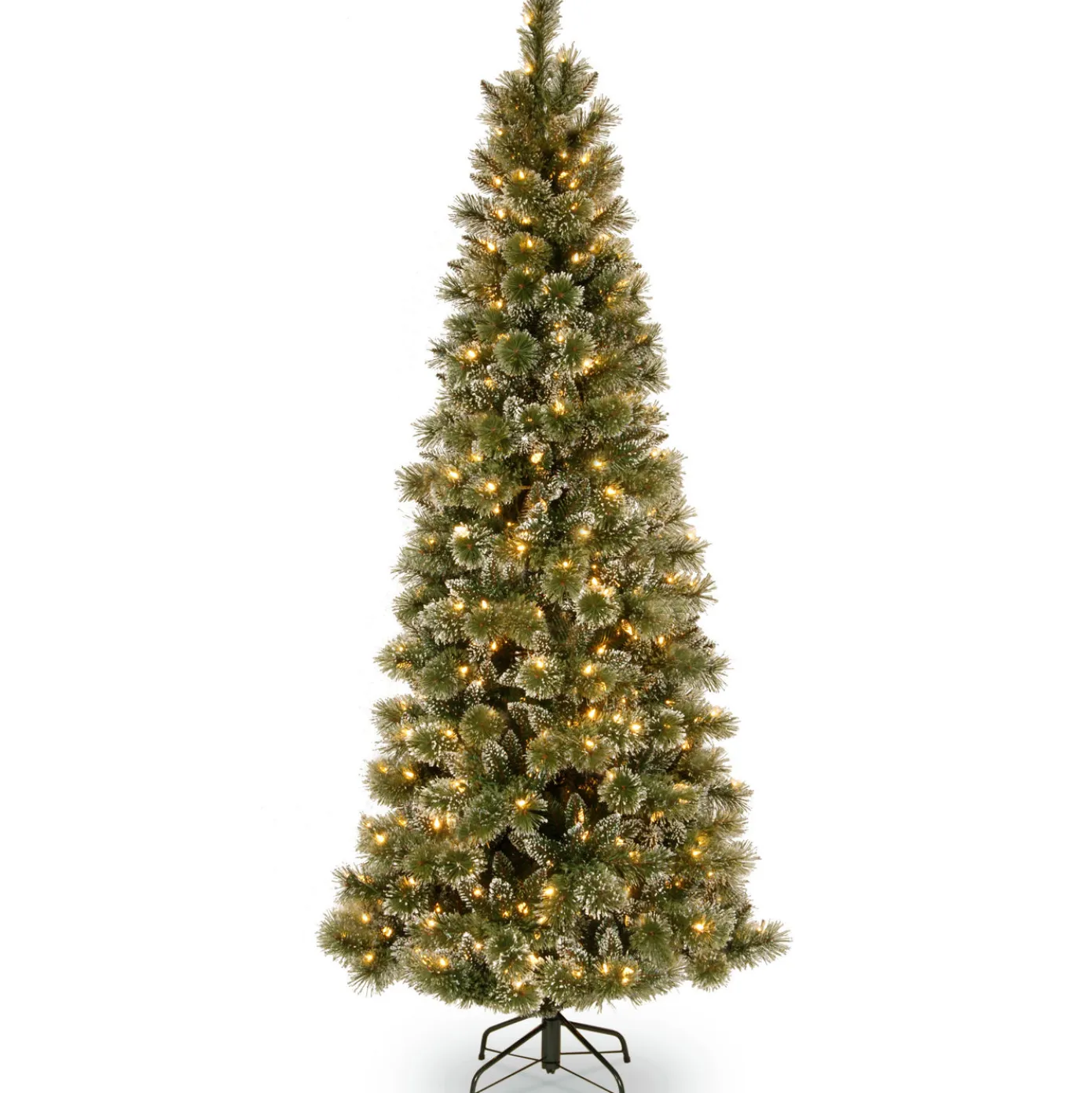 6.5 ft. Pre-Lit Glittery Bristle Pine Slim Tree with Warm White LED Lights