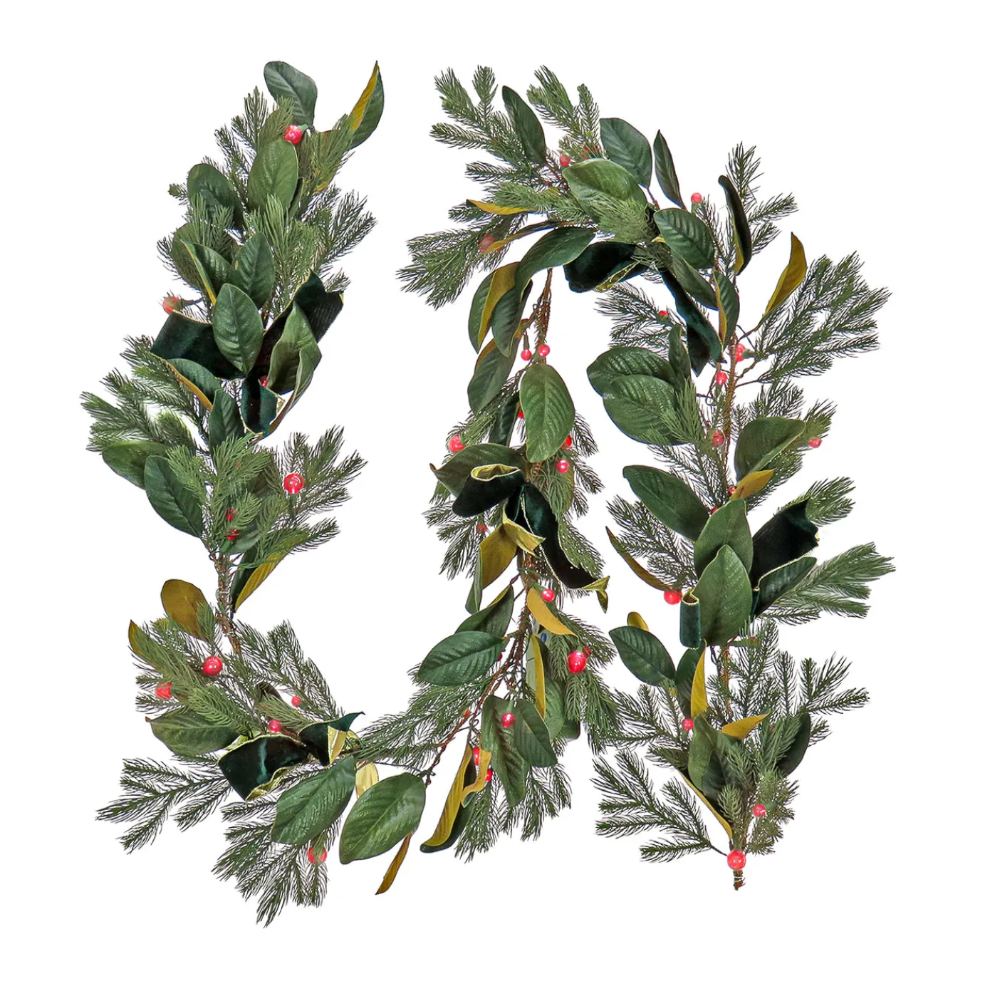 9 ft. Pre-Lit Magnolia Mix Pine Garland with Red LED Lights