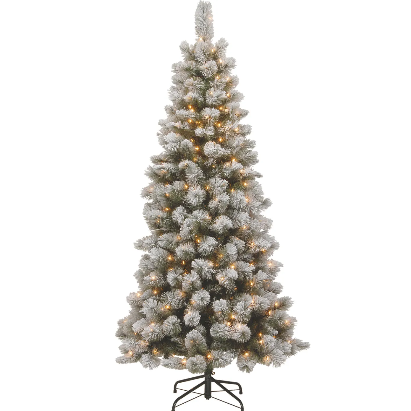 7.5 ft. Pre-Lit Snowy Bristle Pine Slim Tree with Clear Lights