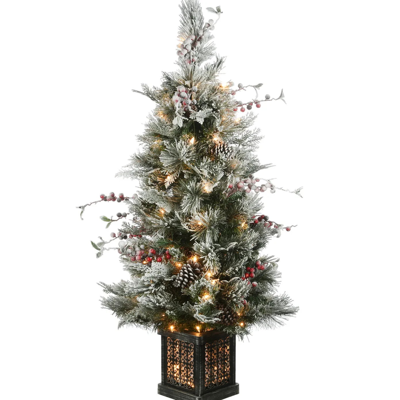 4 ft. Pre-Lit Snowy Bedford Pine Tree with Clear Lights