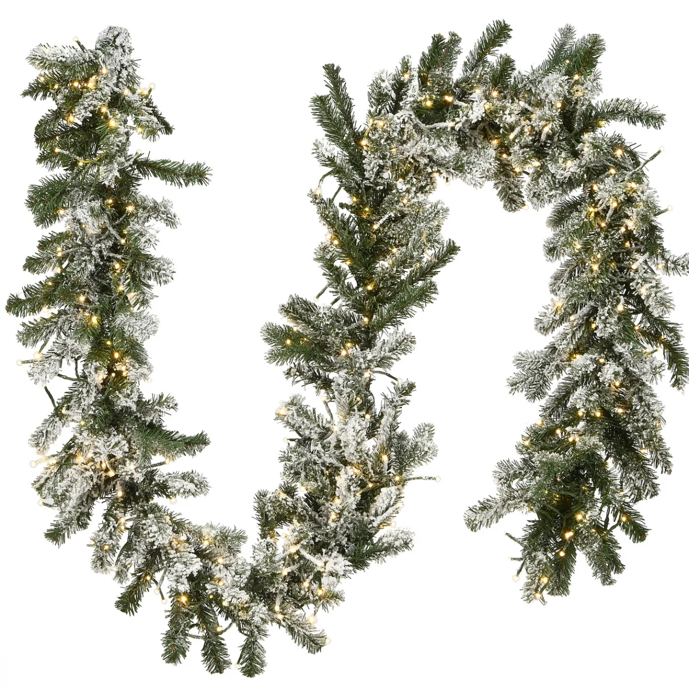 9 ft. Pre-Lit Snowy Sheffield Spruce Garland with LED Lights