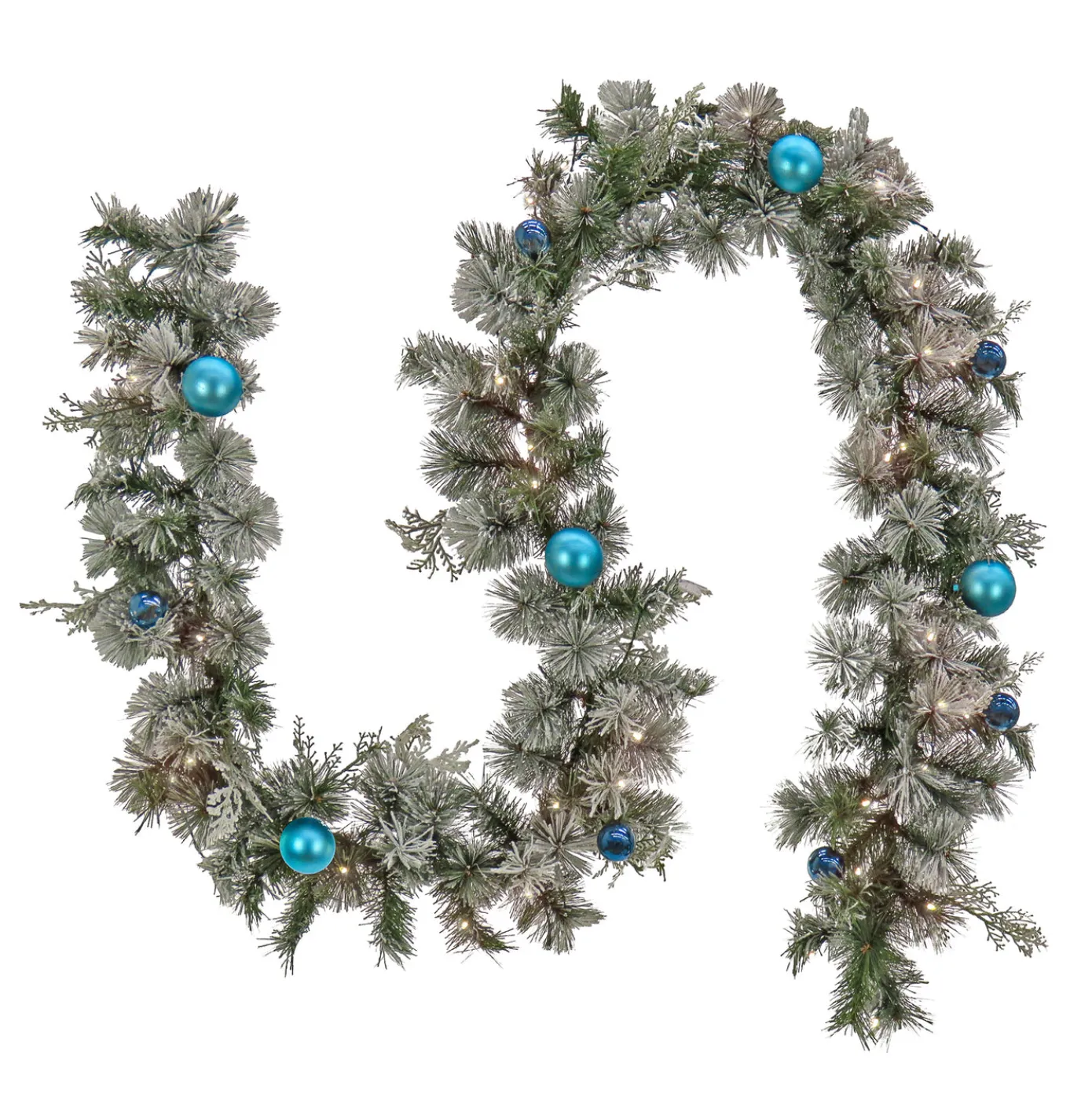 9 ft. Pre-Lit Snowy Tinkham Pine Garland with LED Lights