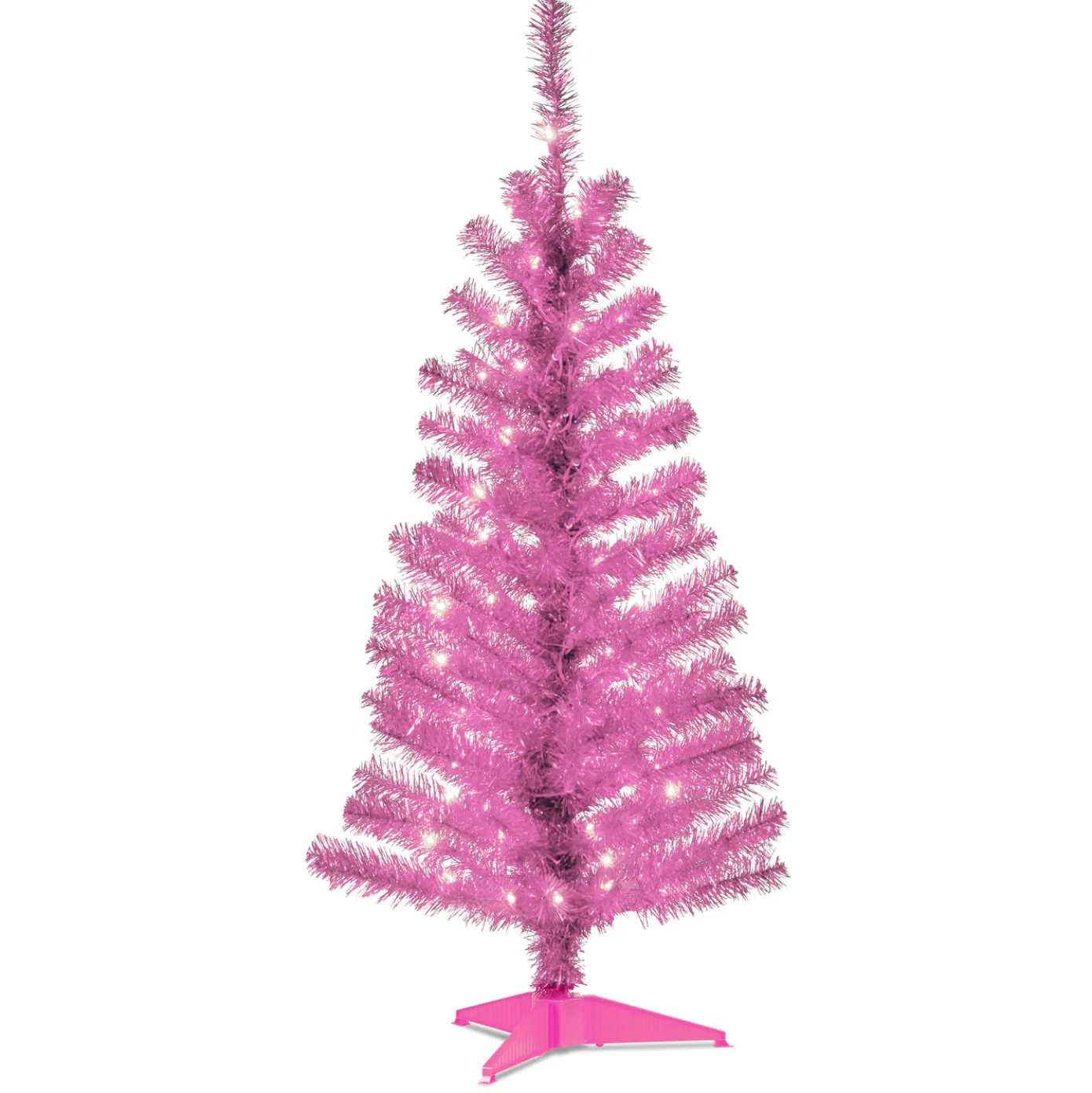 4 ft. Pre-Lit Tinsel Collection Pink Tree with Clear Lights
