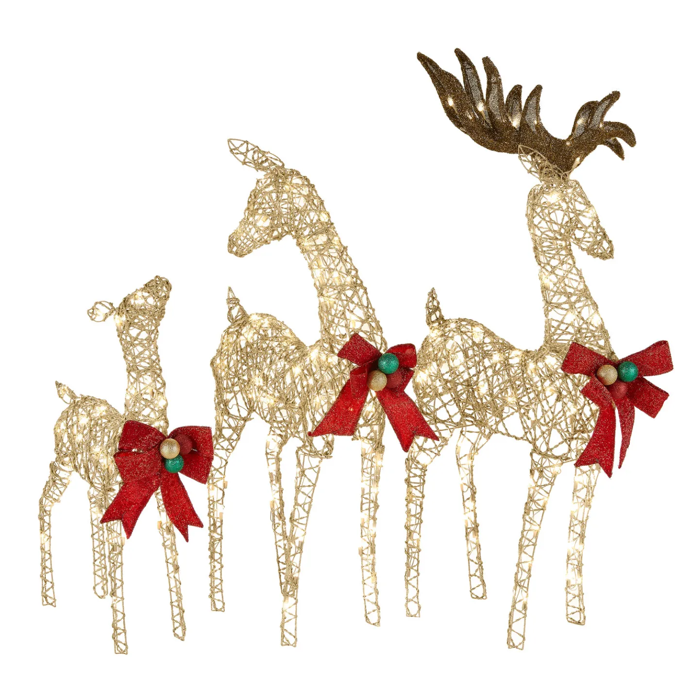 60 in., 52 in. and 36 in. Champagne Glitter Deer Family with 370 Warm White LED Lights