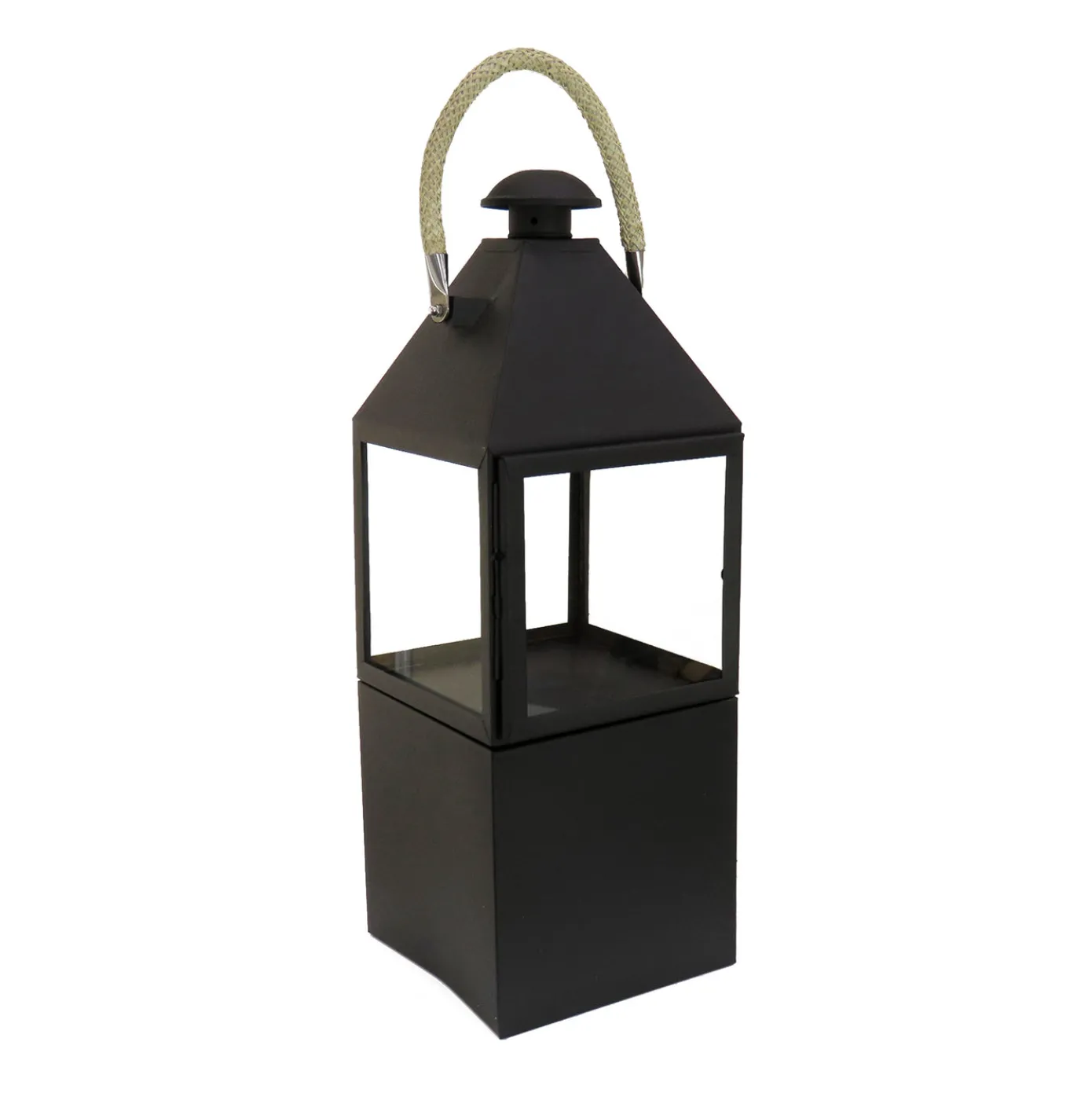 29 in. Matte Black Finish Enclosed Glass Outdoor Lantern Candleholder