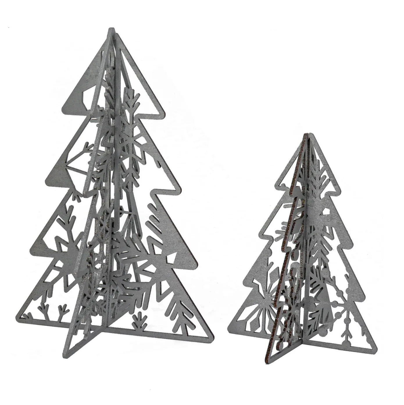 10 in. and 7 in. Silver Christmas Trees Table Decor, Lightweight Wood, Set of 2