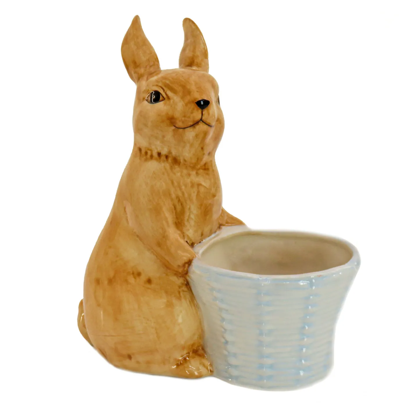 11 in. Ceramic Bunny with Basket Table Decoration