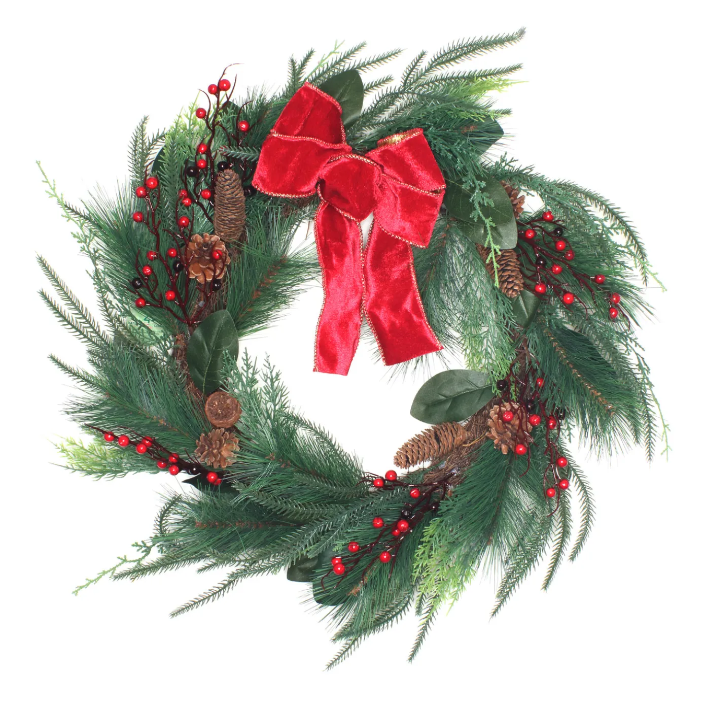 26 in. Christmas Mixed Pine Wreath with Red Bow