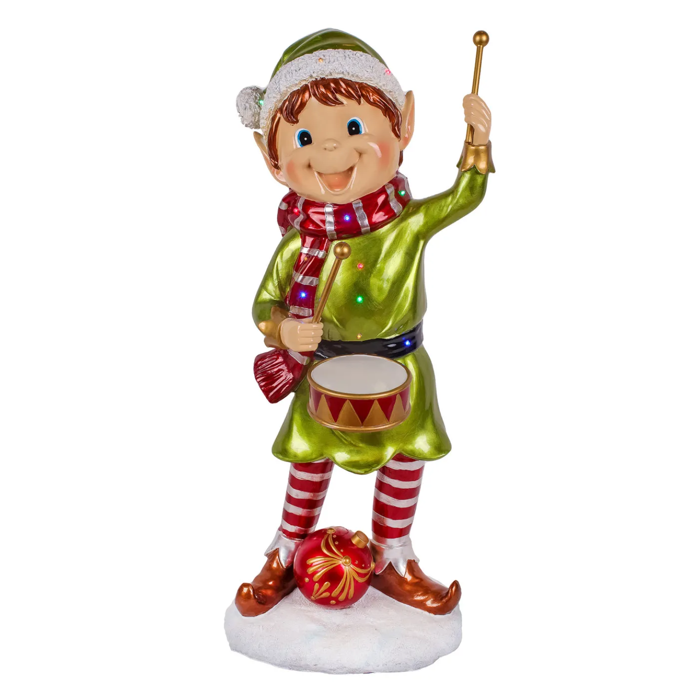 37 in. Drumming Pixie Elf with Multicolor Lights