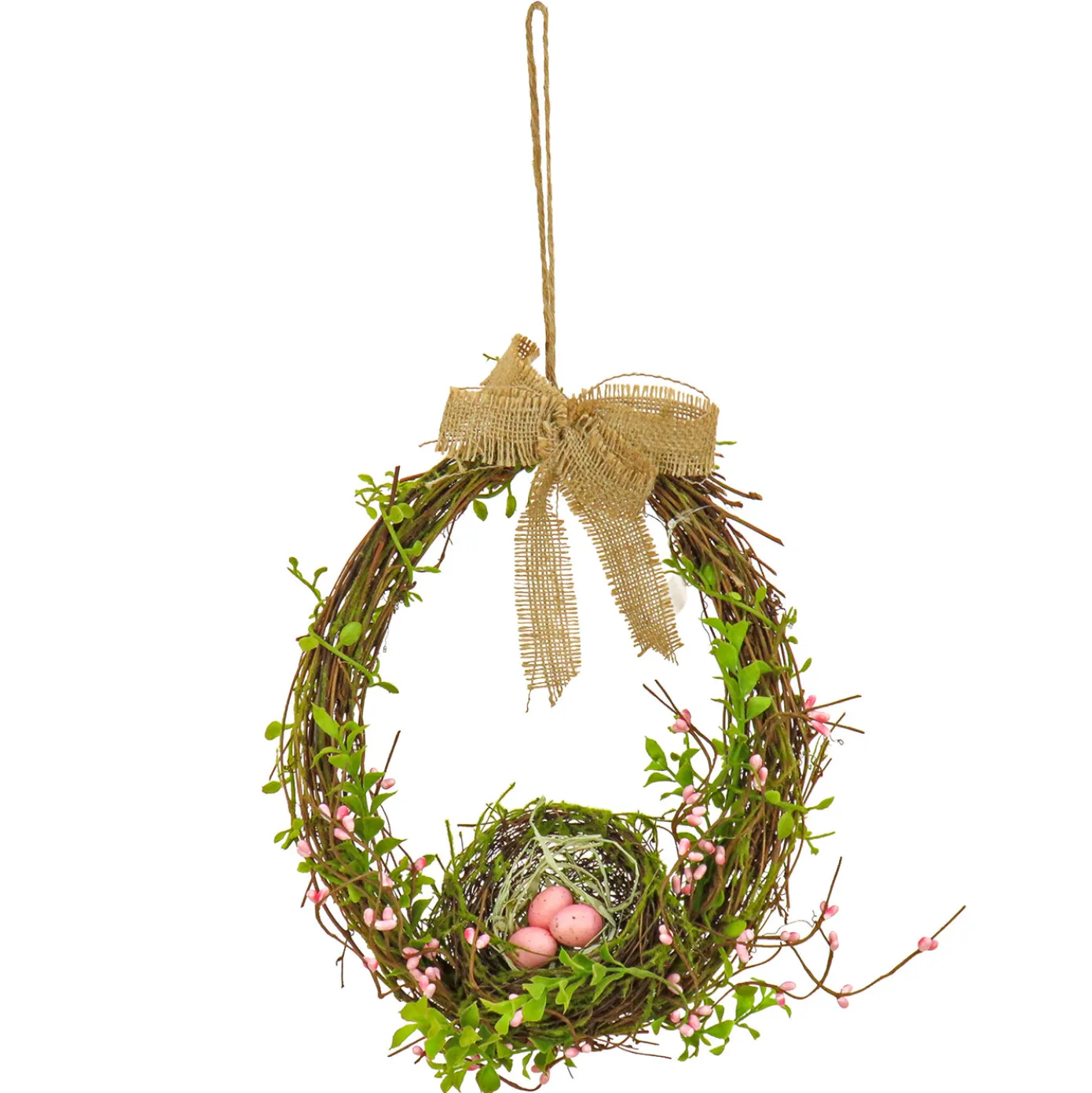 11 in. Easter Bird's Nest Hanging Wall Decoration Decorated with Leafy Greens and Pastel Eggs