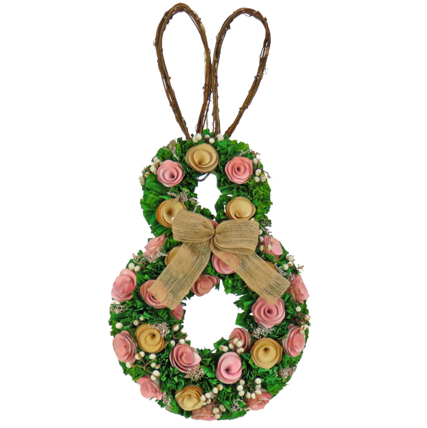20 in. Easter Bunny Hanging Silhouette Decorated with Green, Pink and Yellow Flowers