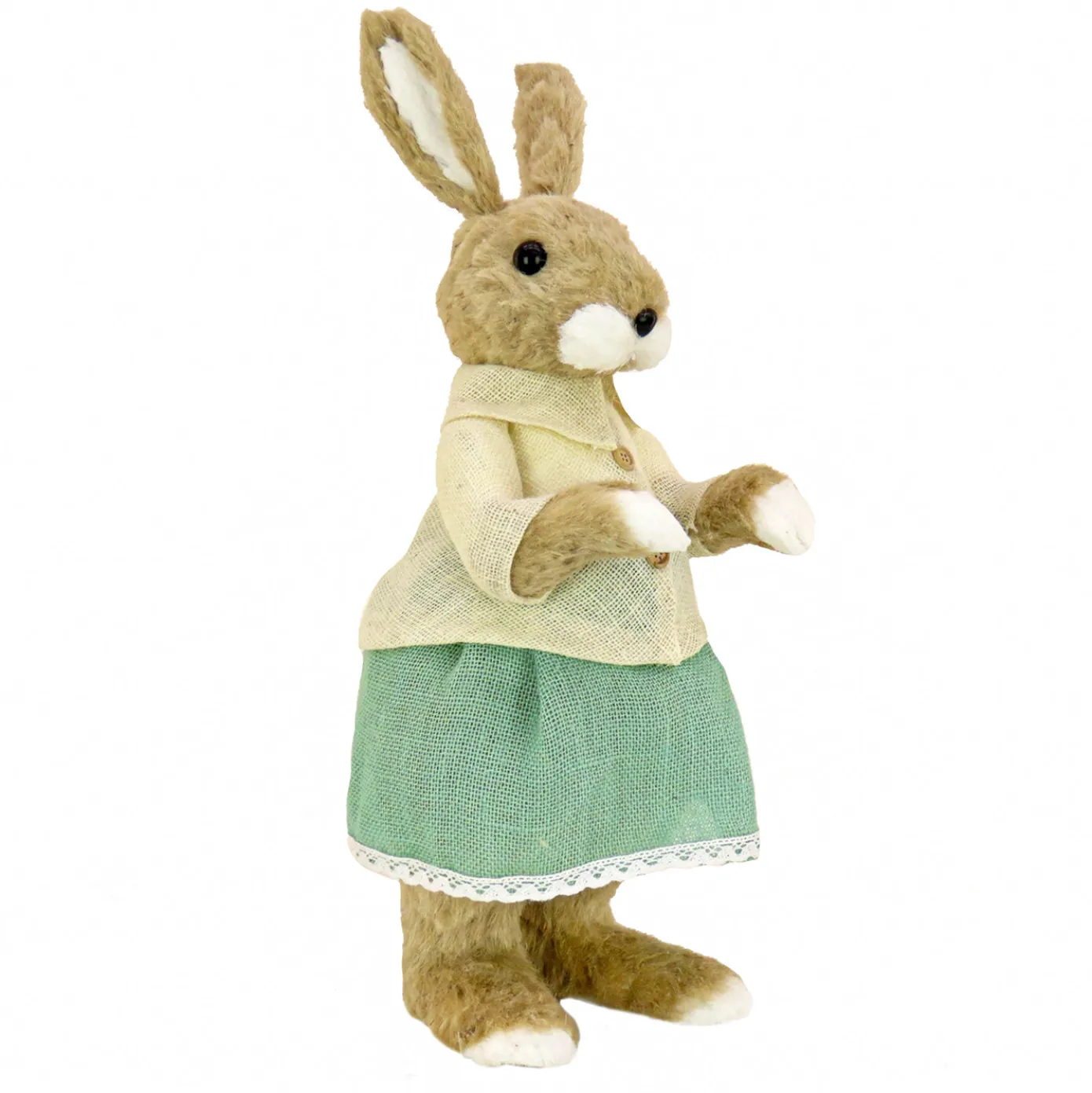 24 in. Easter Bunny Wearing Teal and Tan Dress Table Decoration