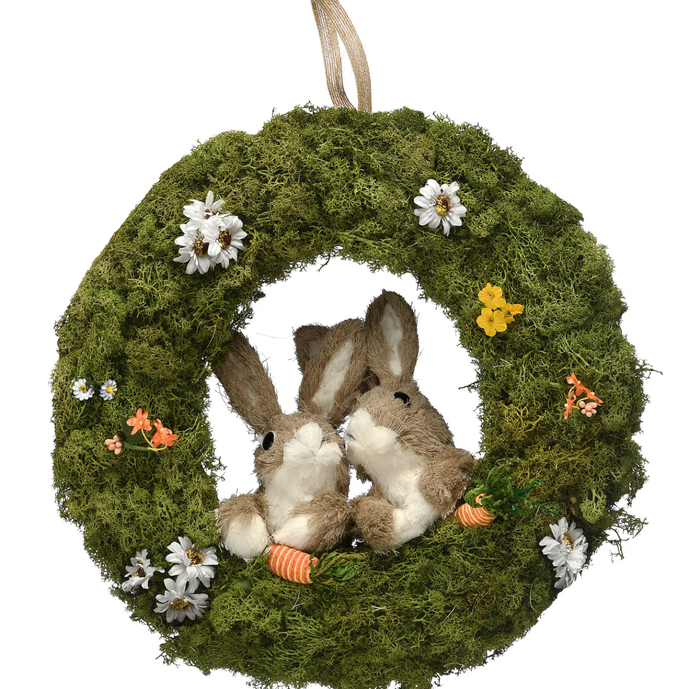 15 in. Easter Wreath Decorated with Flower Blooms, Rabbits