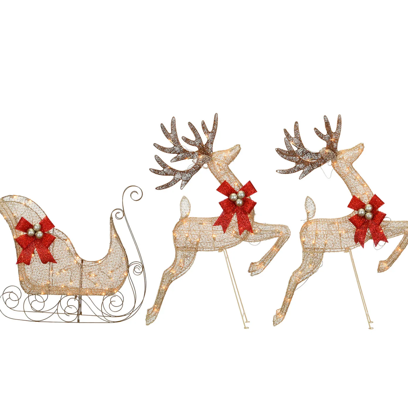 42 in. Glittered Mesh Fabric Deer with 27 in. Sleigh and Lights