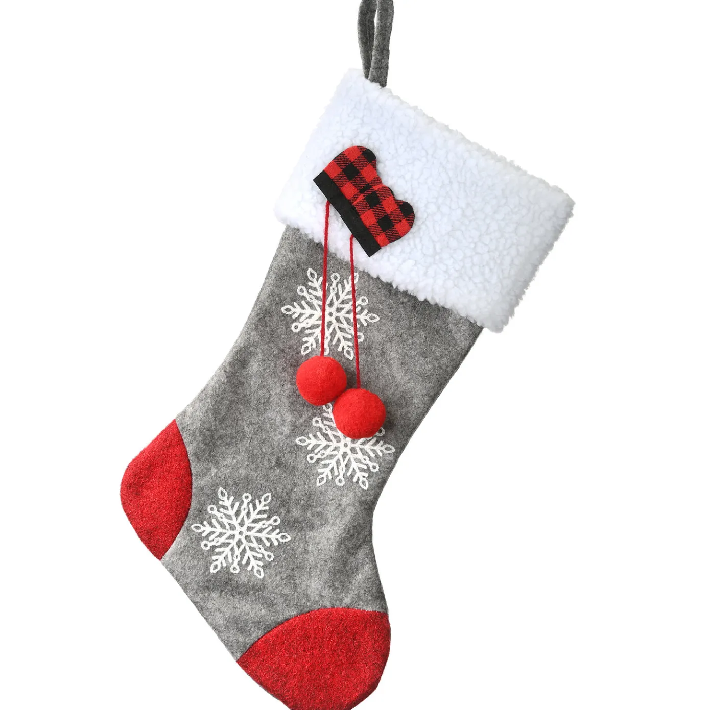 18 in. Gray Christmas Stocking with Snowflakes