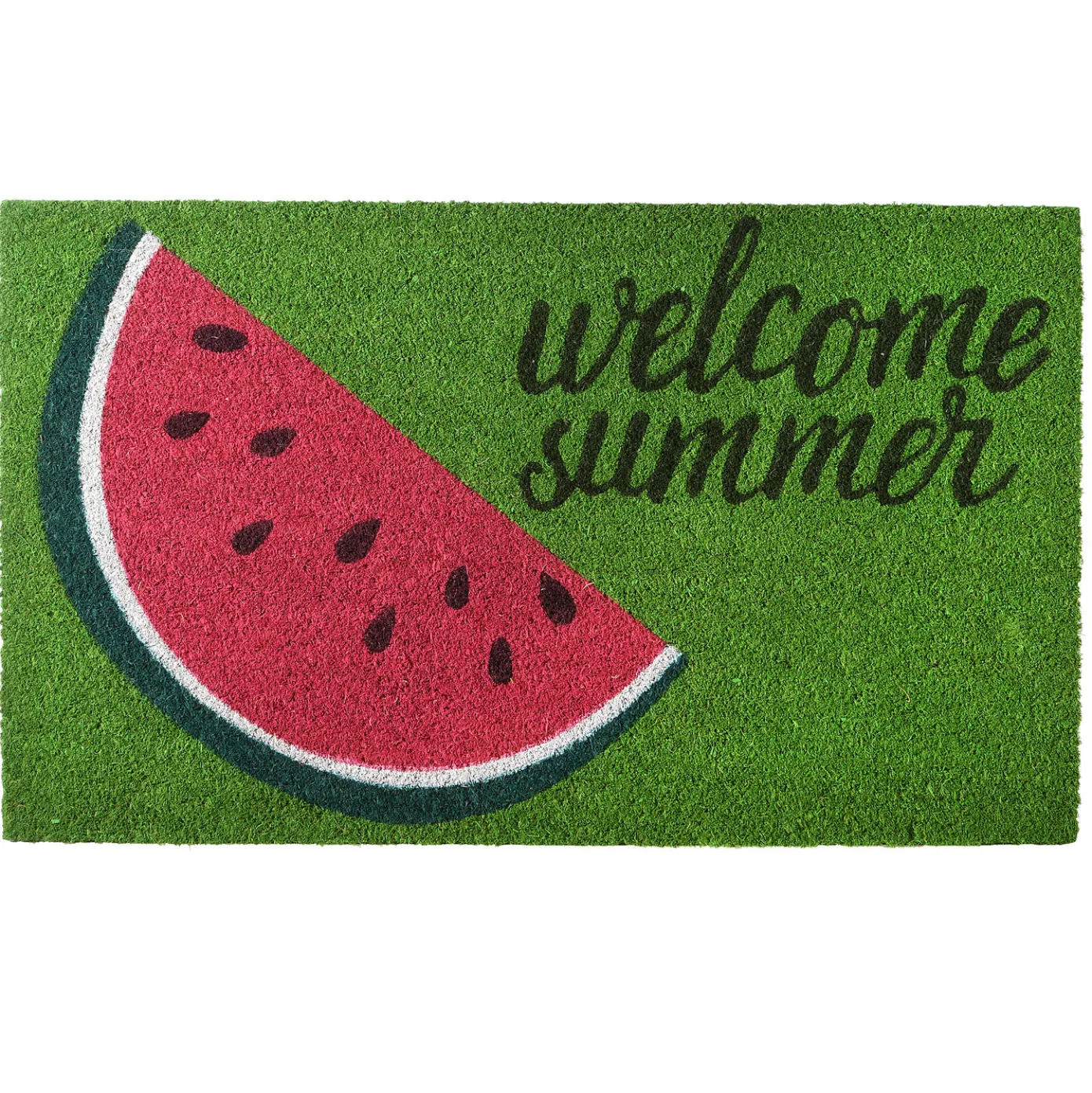 30 in. Green Welcome Summer Watermelon Coir Doormat