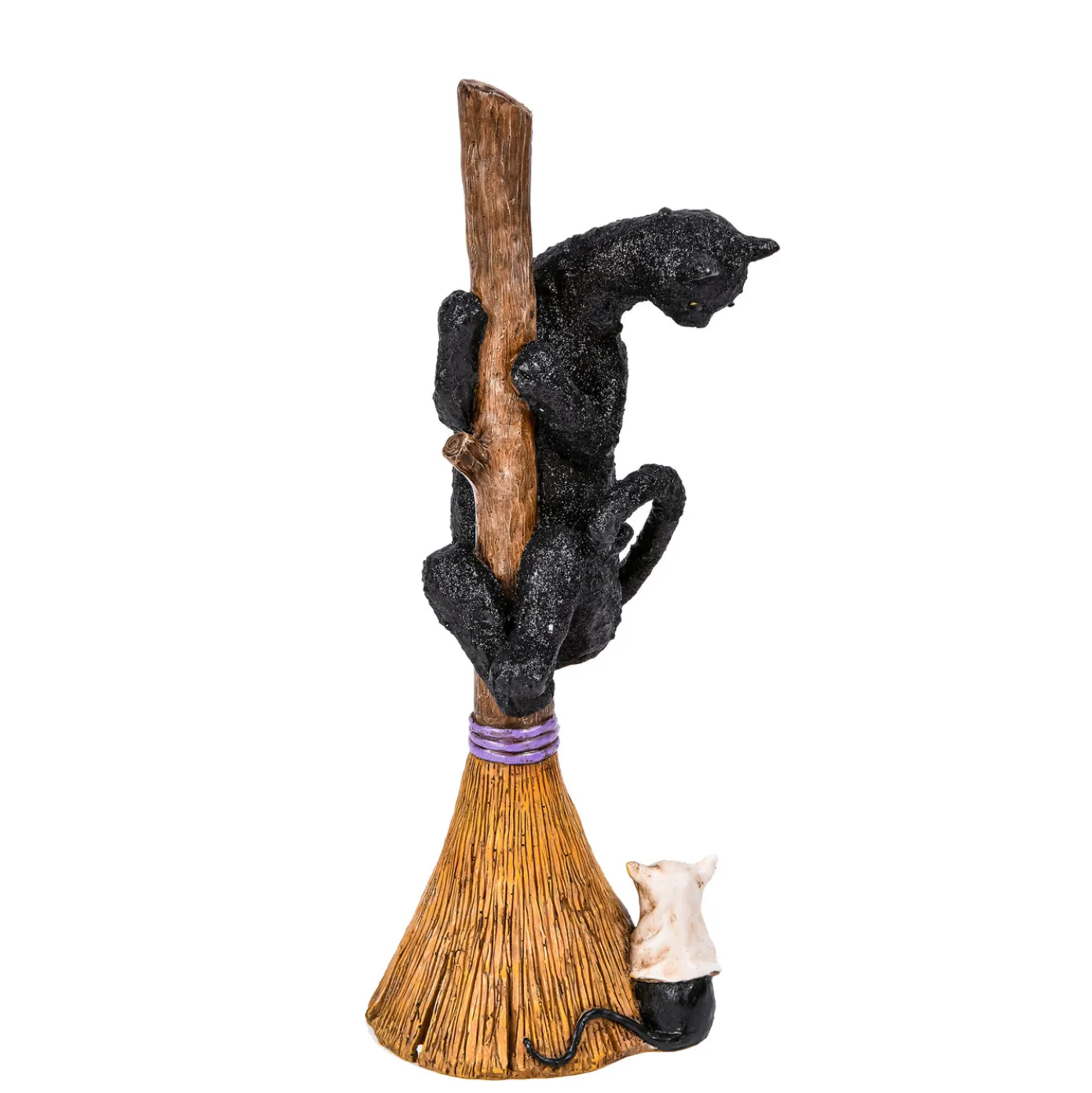 13 in. Halloween Black Cat with a Broom Tabletop Decoration