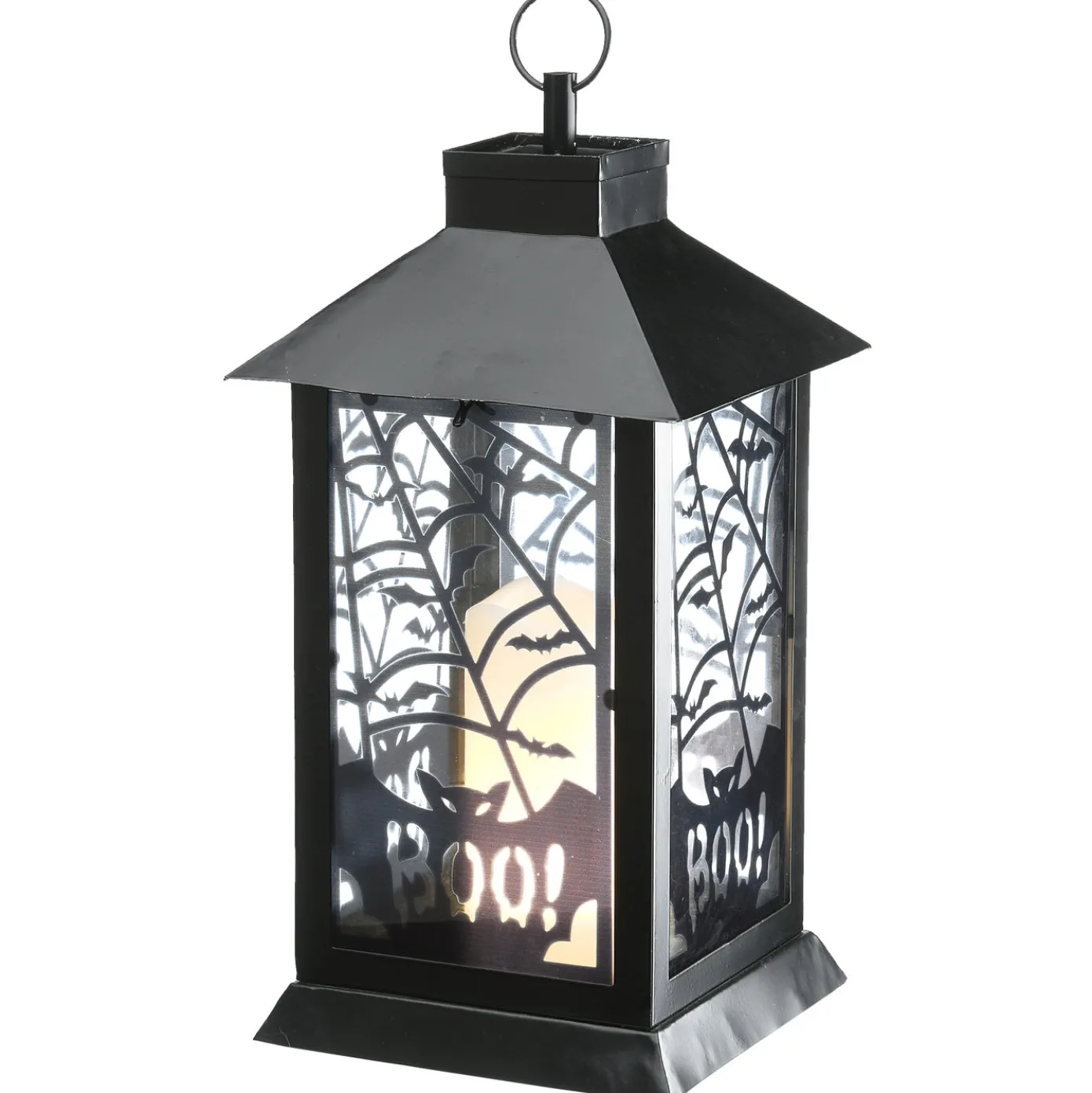 16 in. Halloween Carved Images of Bats and Cobwebs Lantern with LED Lights