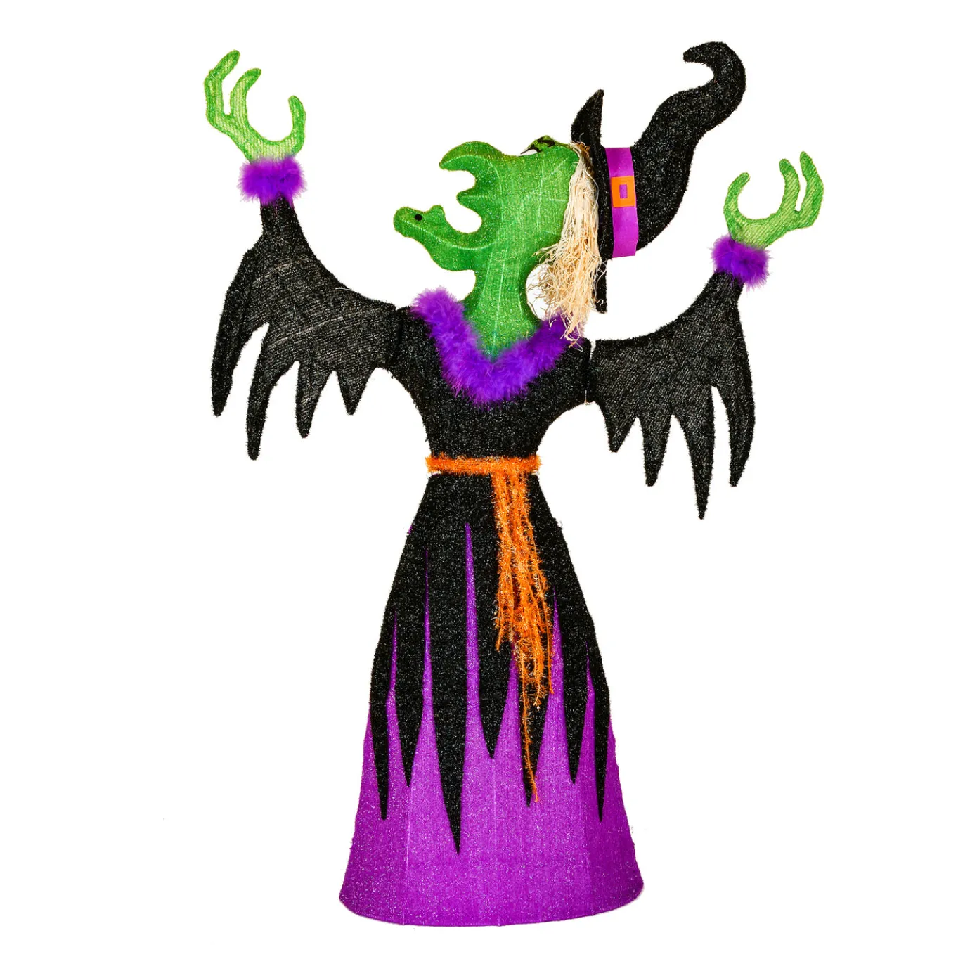 47 in. Halloween Pre Lit Cackling Green Witch Lawn Decoration with LED Lights