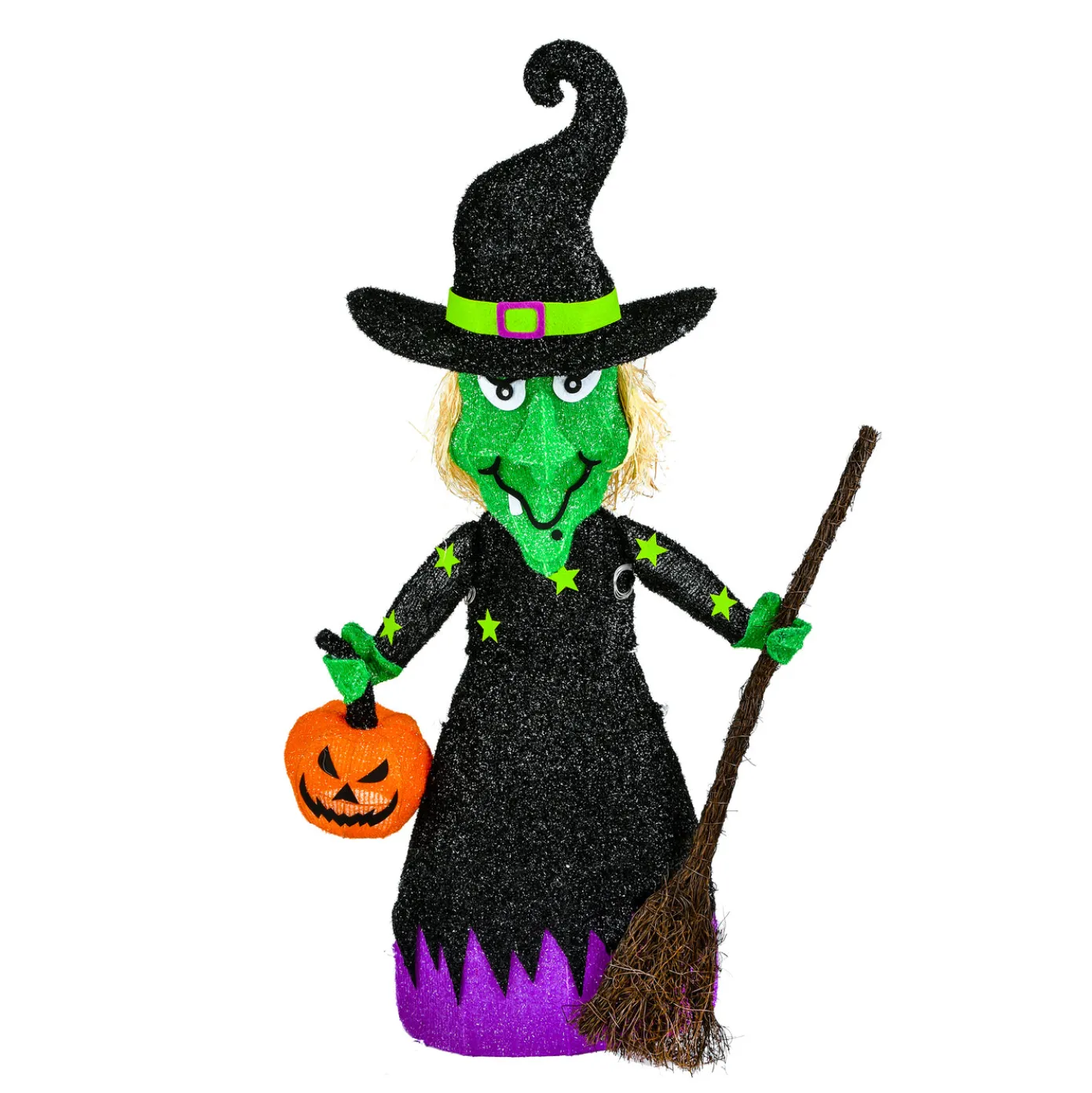 39 in. Halloween Pre-Lit Green Witch Lawn Decoration with LED Lights