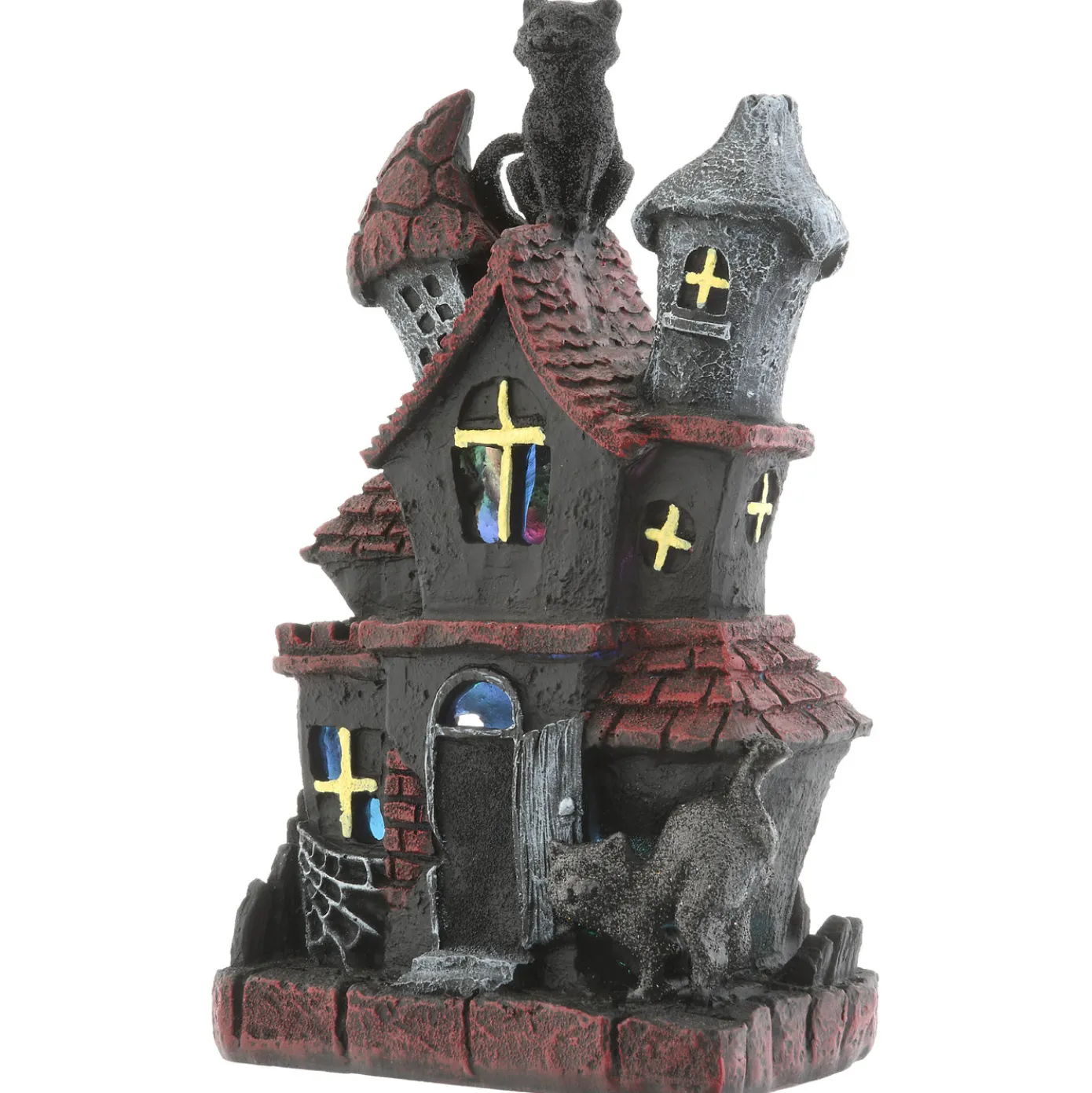 7 in. Halloween Pre-Lit Black Haunted House Decoration with LED Lights