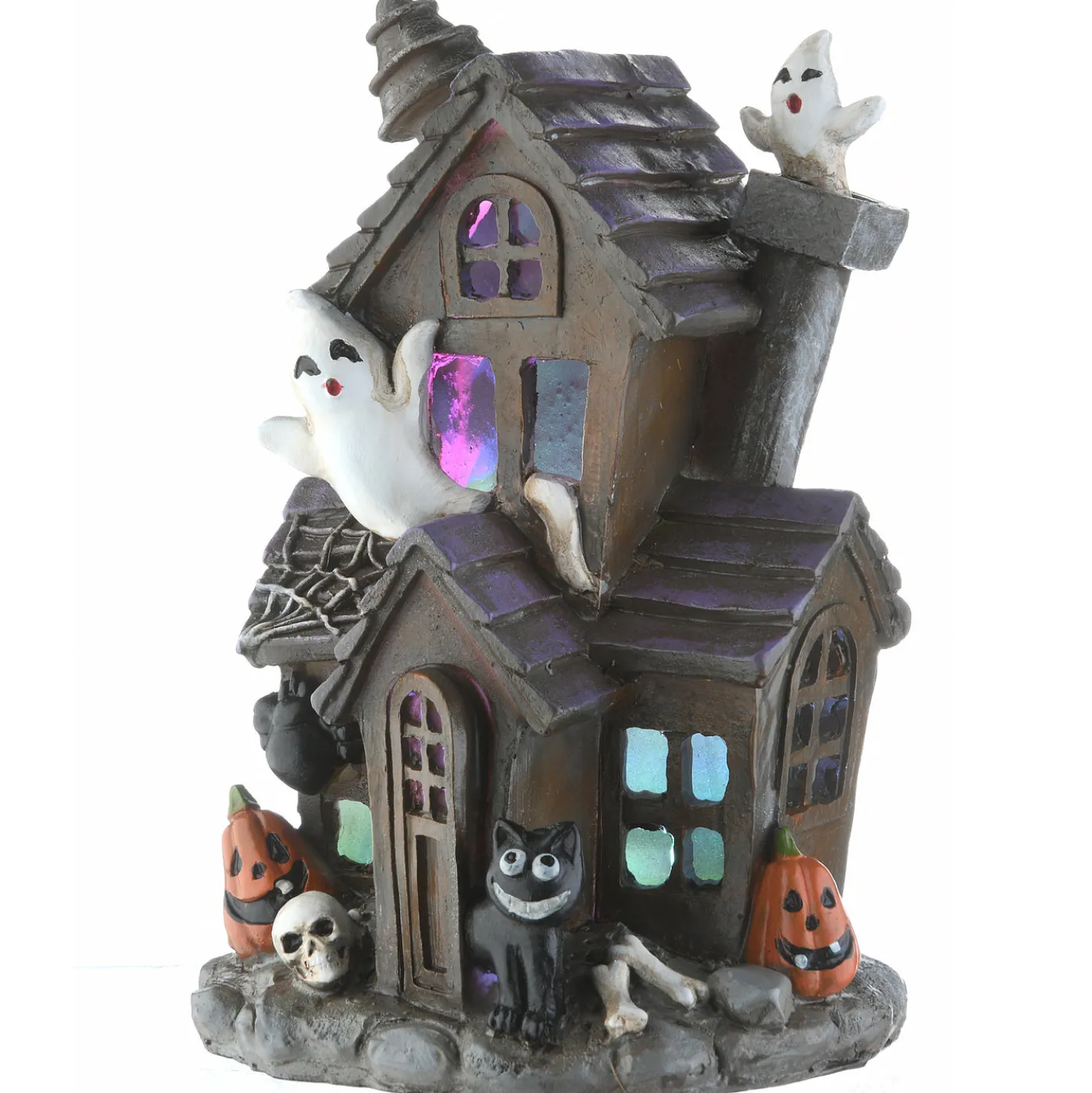 6 in. Halloween Pre-Lit Black Haunted House Decoration with LED Lights