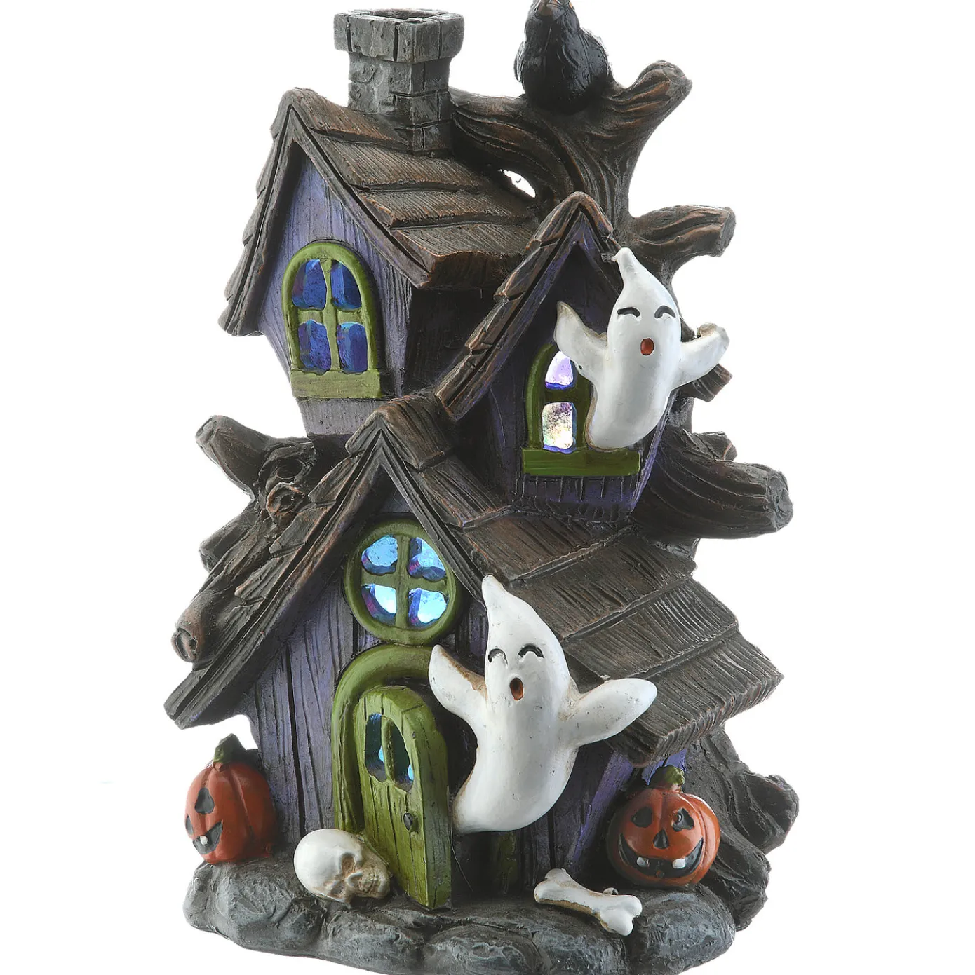 6 in. Halloween Pre-Lit Purple Haunted House Decoration with LED Lights