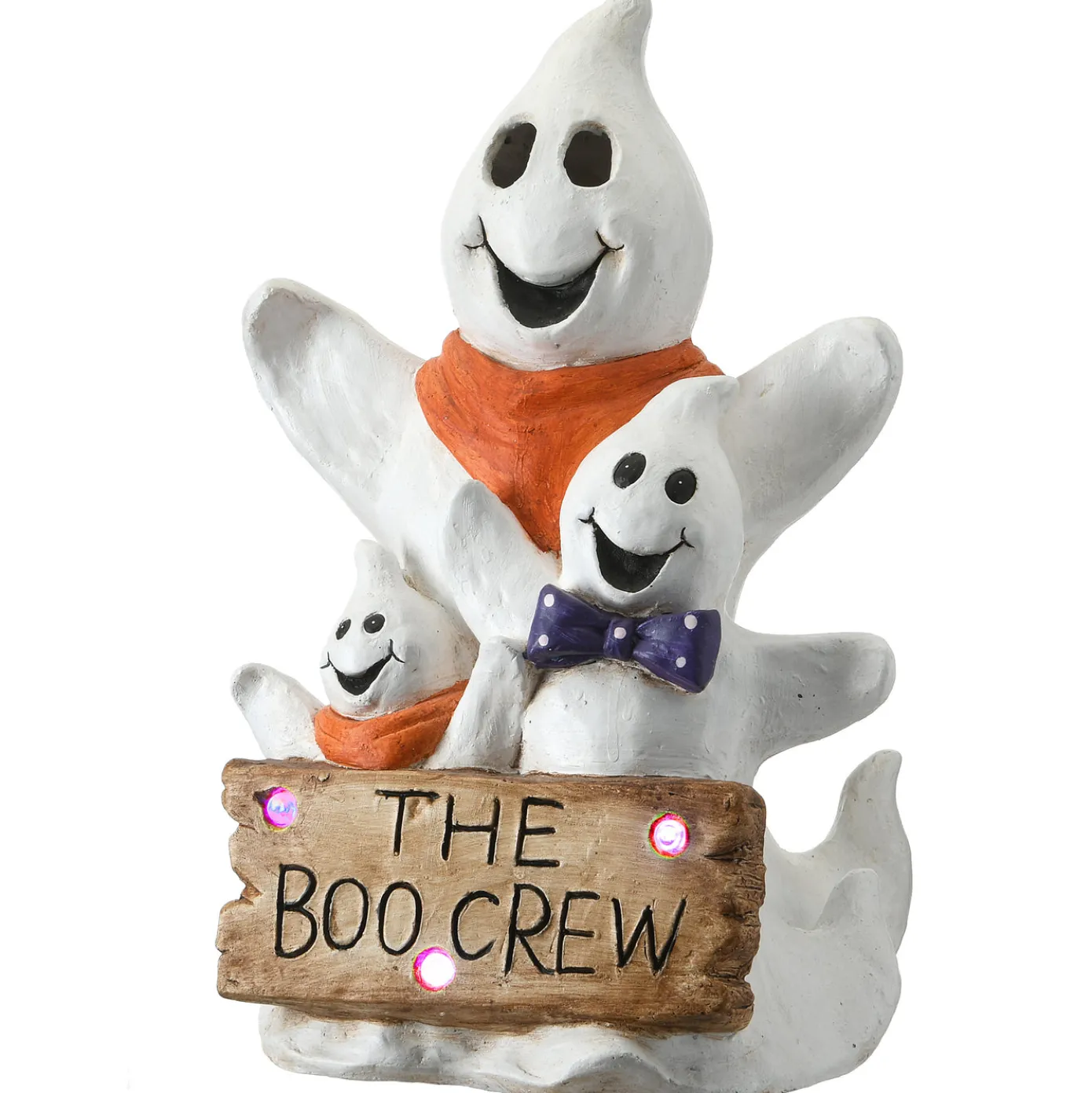 21 in. Halloween Pre-Lit 3 Ghosts with The Boo Crew Sign Table Decoration and Multi Color LED Lights