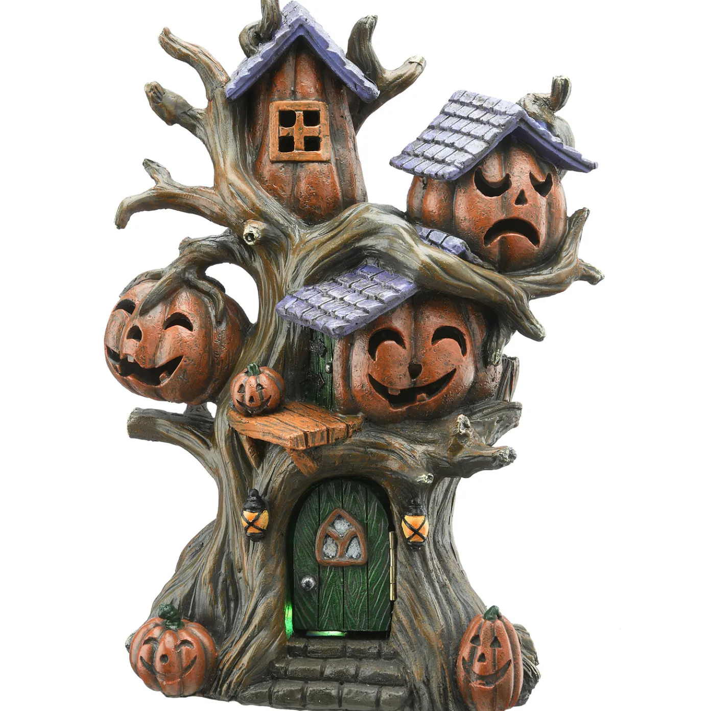 12 in. Halloween Pumpkin Tree House with Multi Color LED Lights