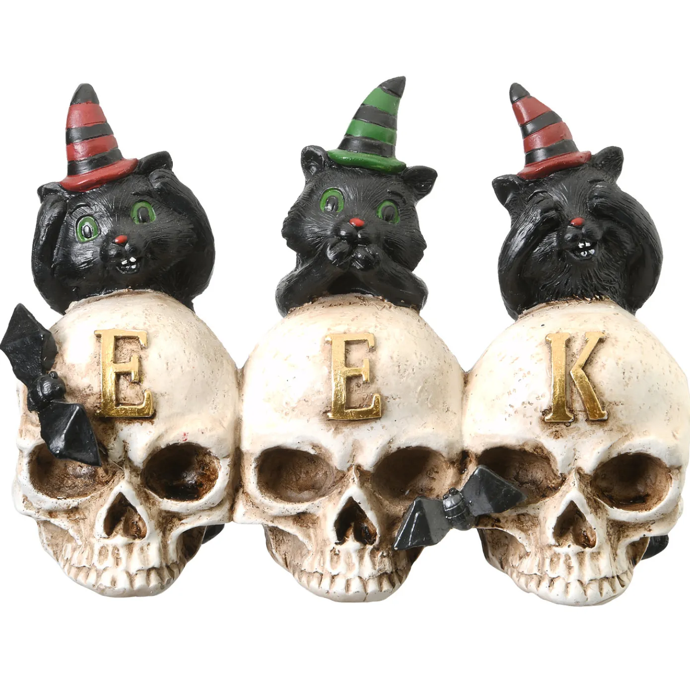 5 in. Halloween Three Black Cats and EEK Skull Sign Decoration
