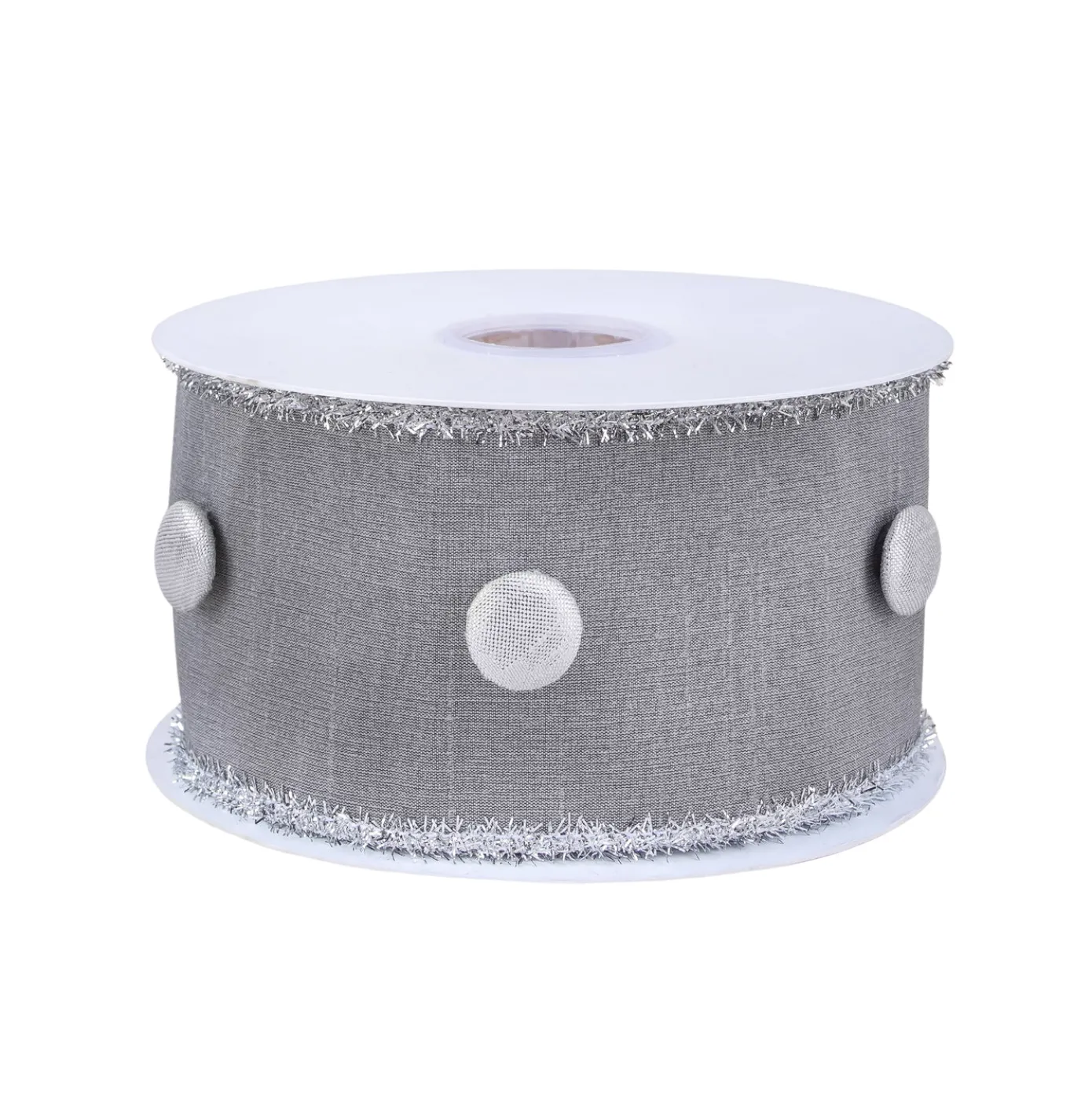 3 in. HGTV Home Collection Dupioni Button Ribbon, Silver