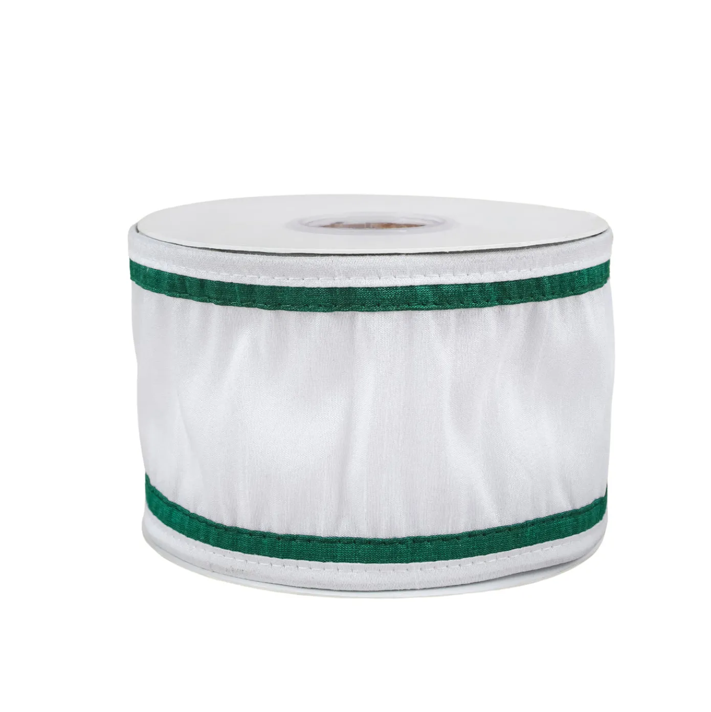 3 in. HGTV Home Collection Dupioni Double-Sided Ribbon, White & Green