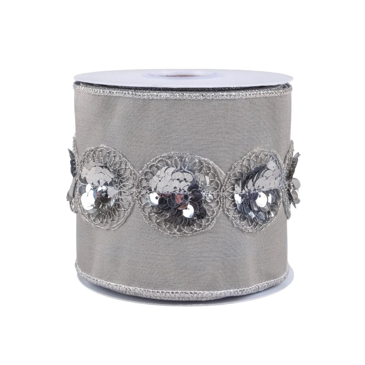 4 in. HGTV Home Collection Sequin Beaded Taffeta Ribbon, Gray