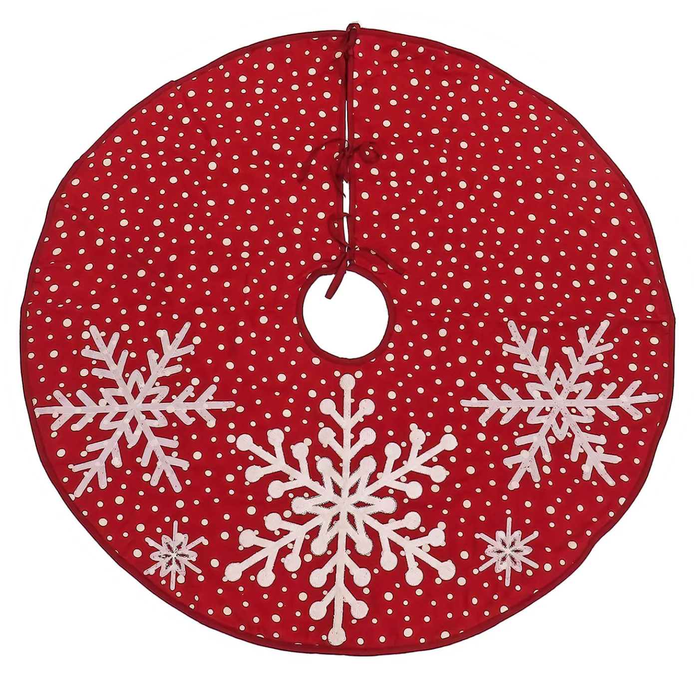 52 in. HGTV Home Collection Red Tree Skirt with Snowflake Embroidery and White Dots