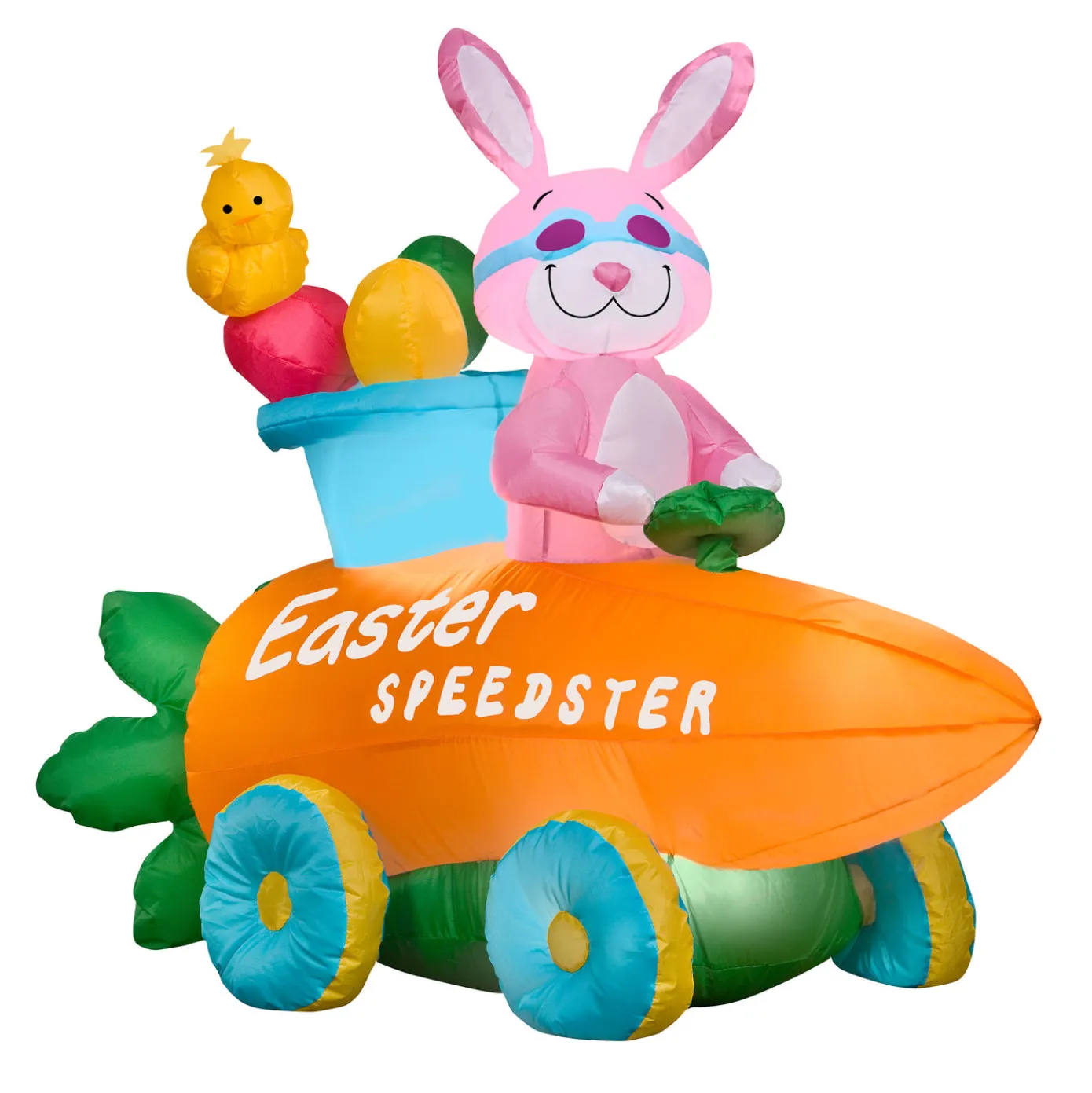 54 in. Inflatable Easter Bunny in a Carrot Roadster Decoration