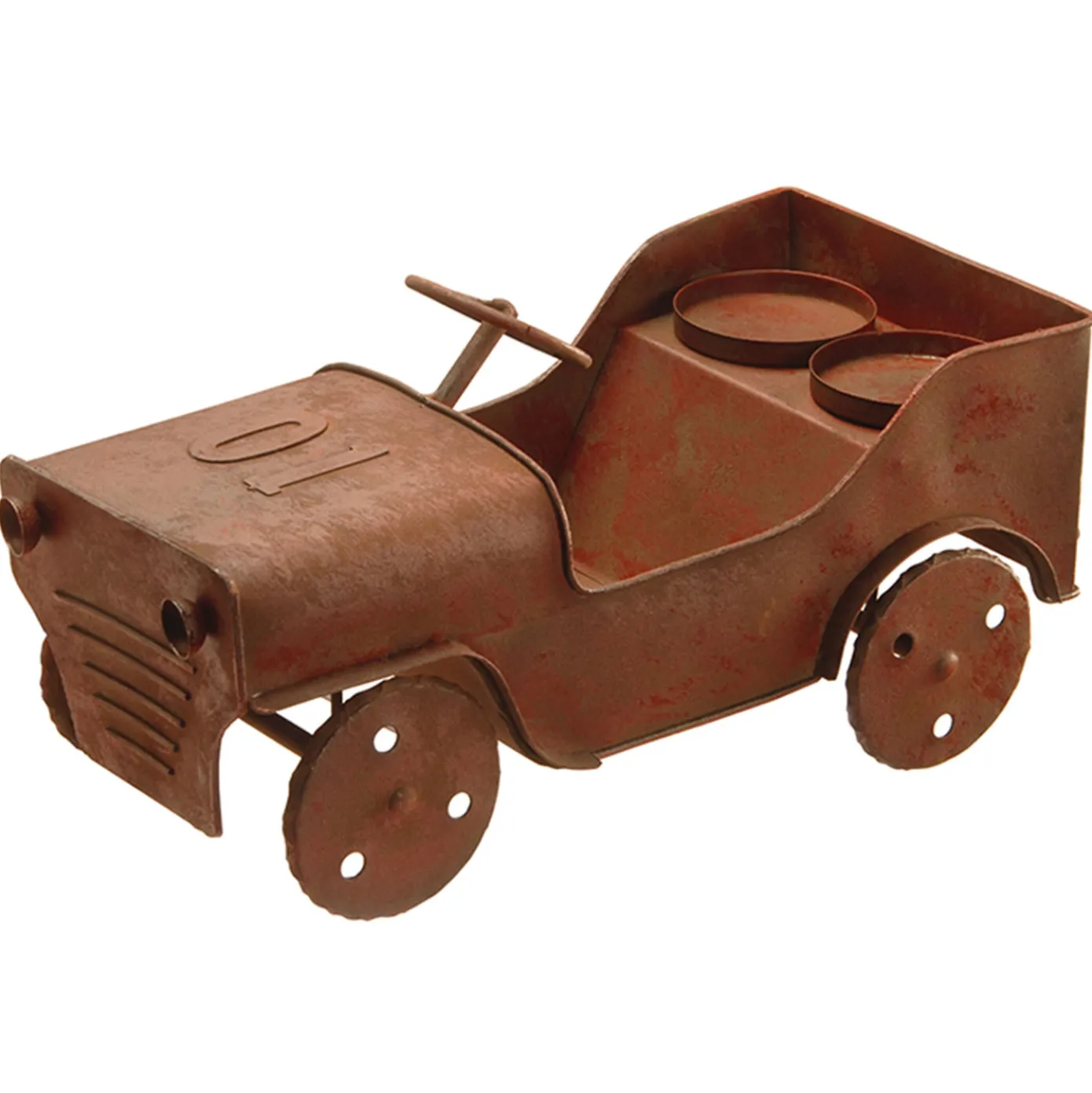 14 in. Metal Car Lawn Ornament and Candleholder