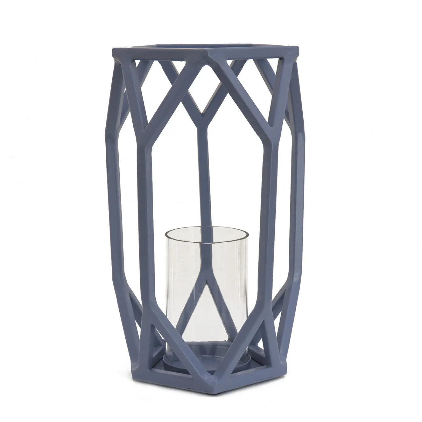 11 in. Modern Design and Finish Dusty Blue Outdoor Lantern Candleholder