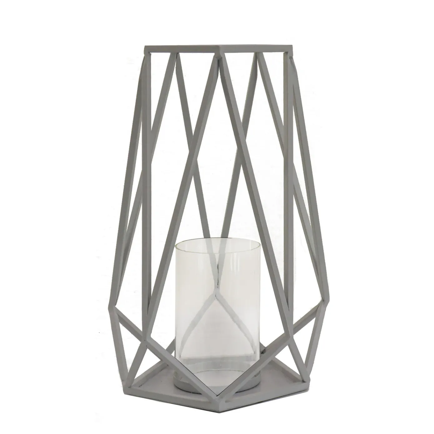 12 in. Modern Design and Finish Glacier Gray Outdoor Lantern Candleholder