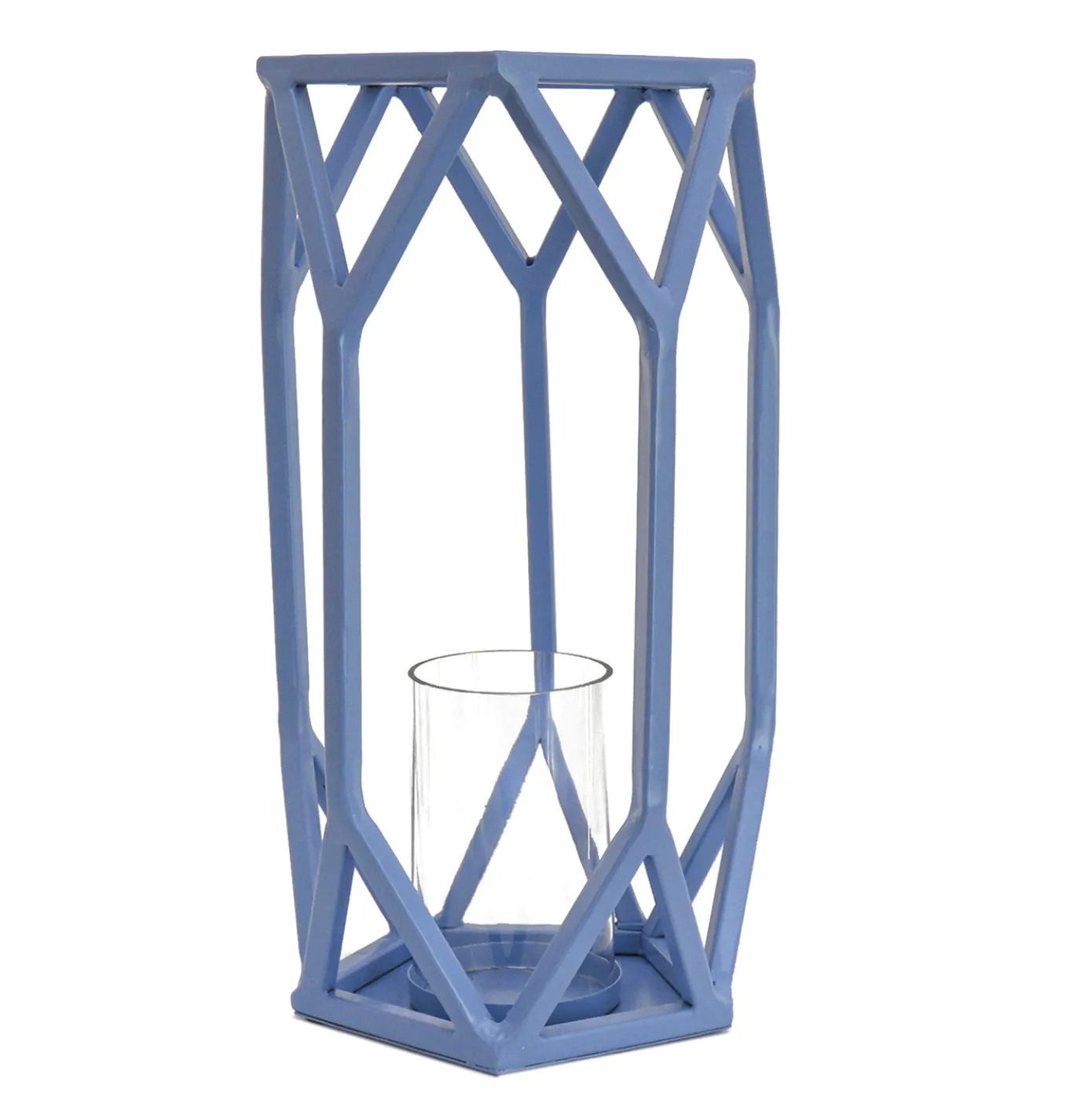 14 in. Modern Design and Finish Ice Melt Blue Outdoor Lantern Candleholder