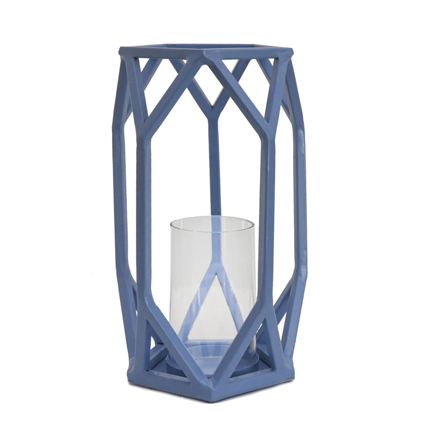 11 in. Modern Design and Finish Ice Melt Blue Outdoor Lantern Candleholder