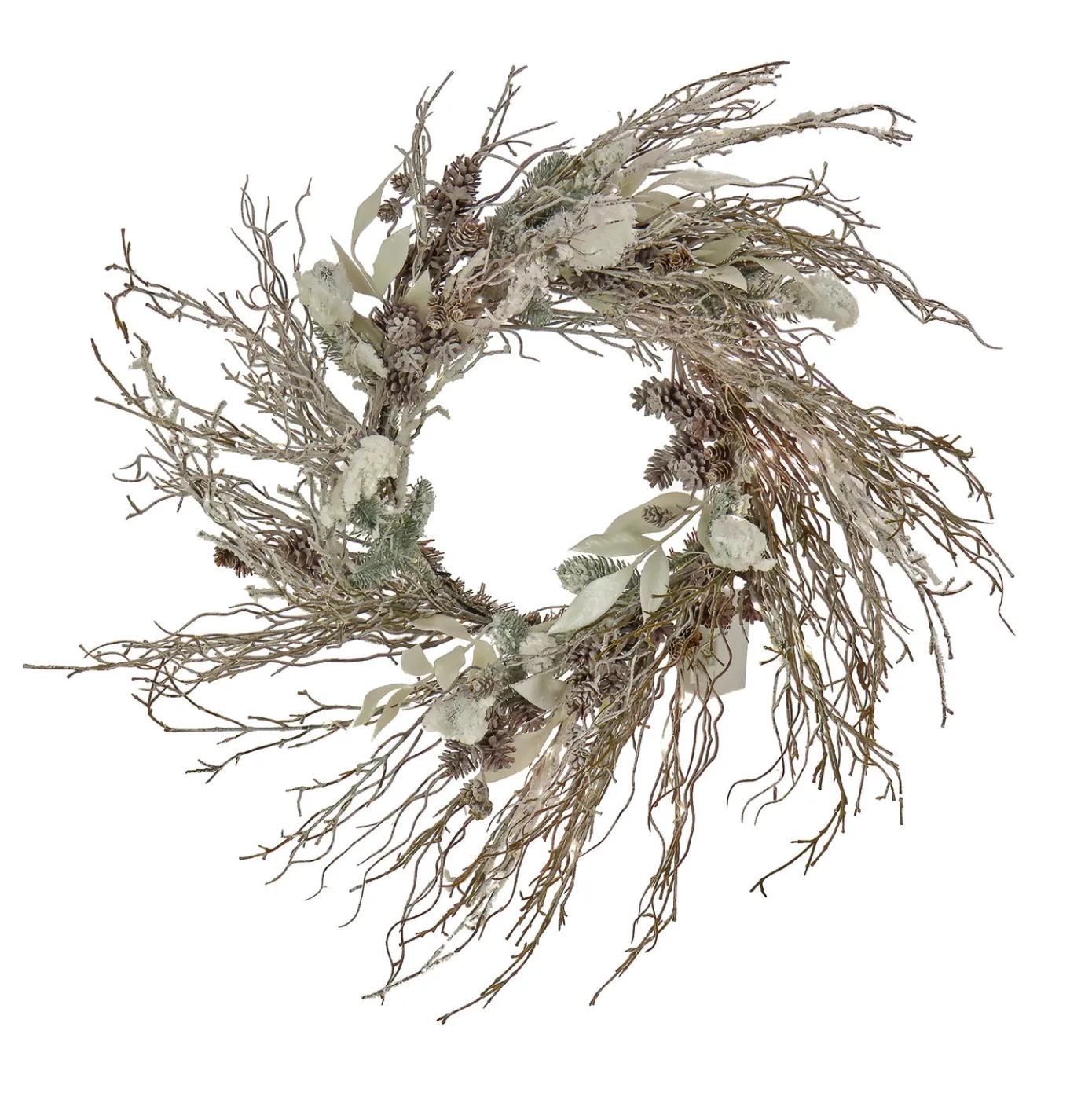24 in. Pre-Lit Alpine Snow Lump Wreath with Pure White LED Rice Lights