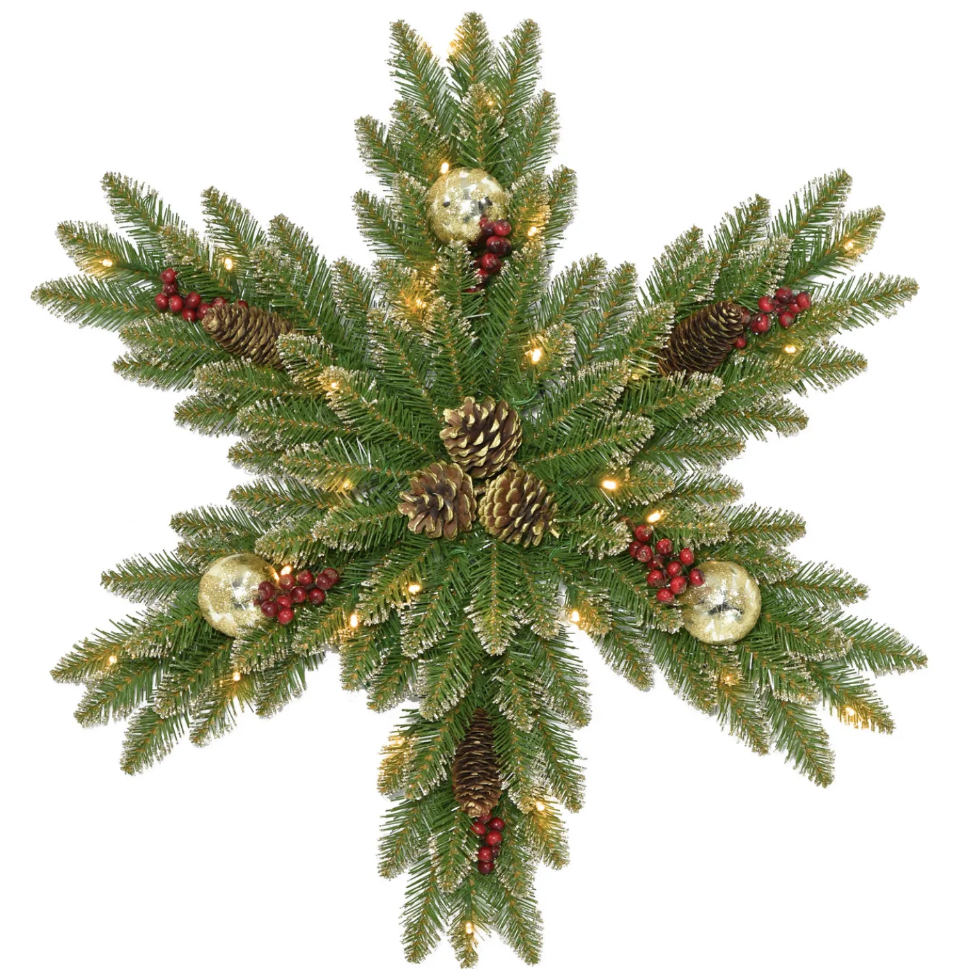 32 in. Pre-Lit Glittery Gold Dunhill Fir Snowflake with LED Lights