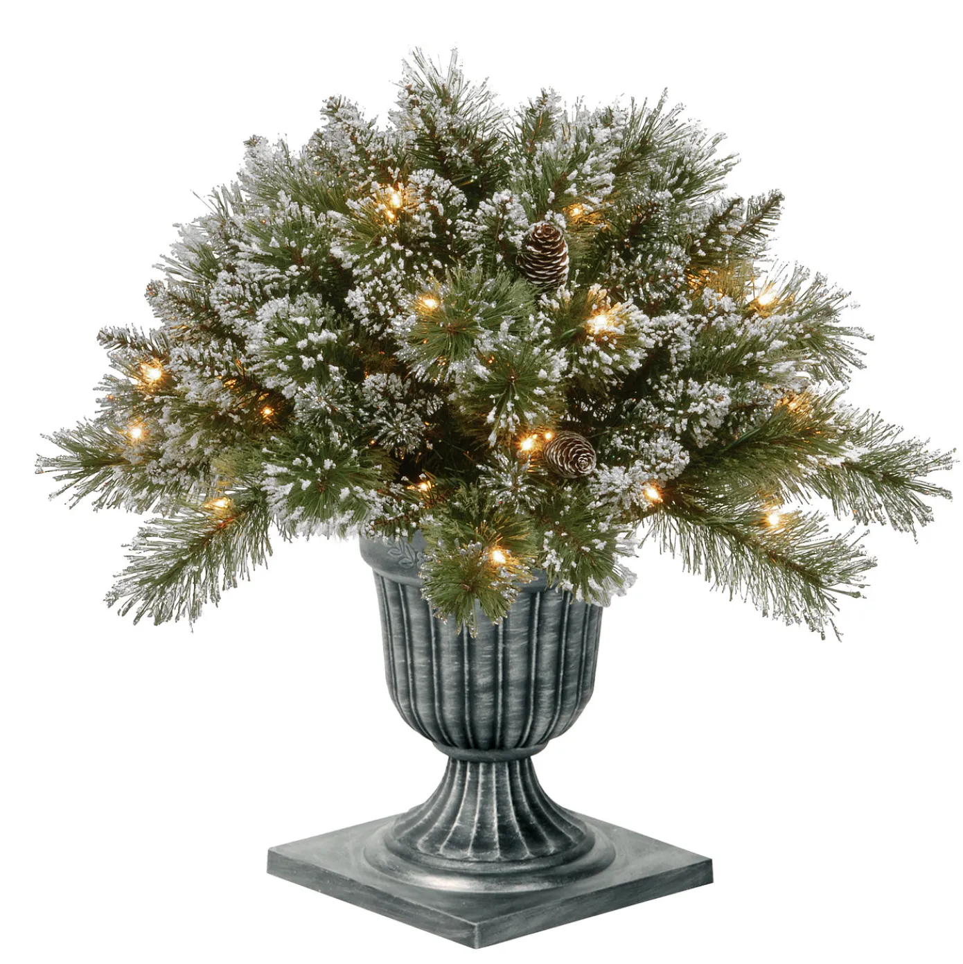 24 in. Pre-Lit Glittery Bristle Pine Porch Bush with Twinkly LED Lights