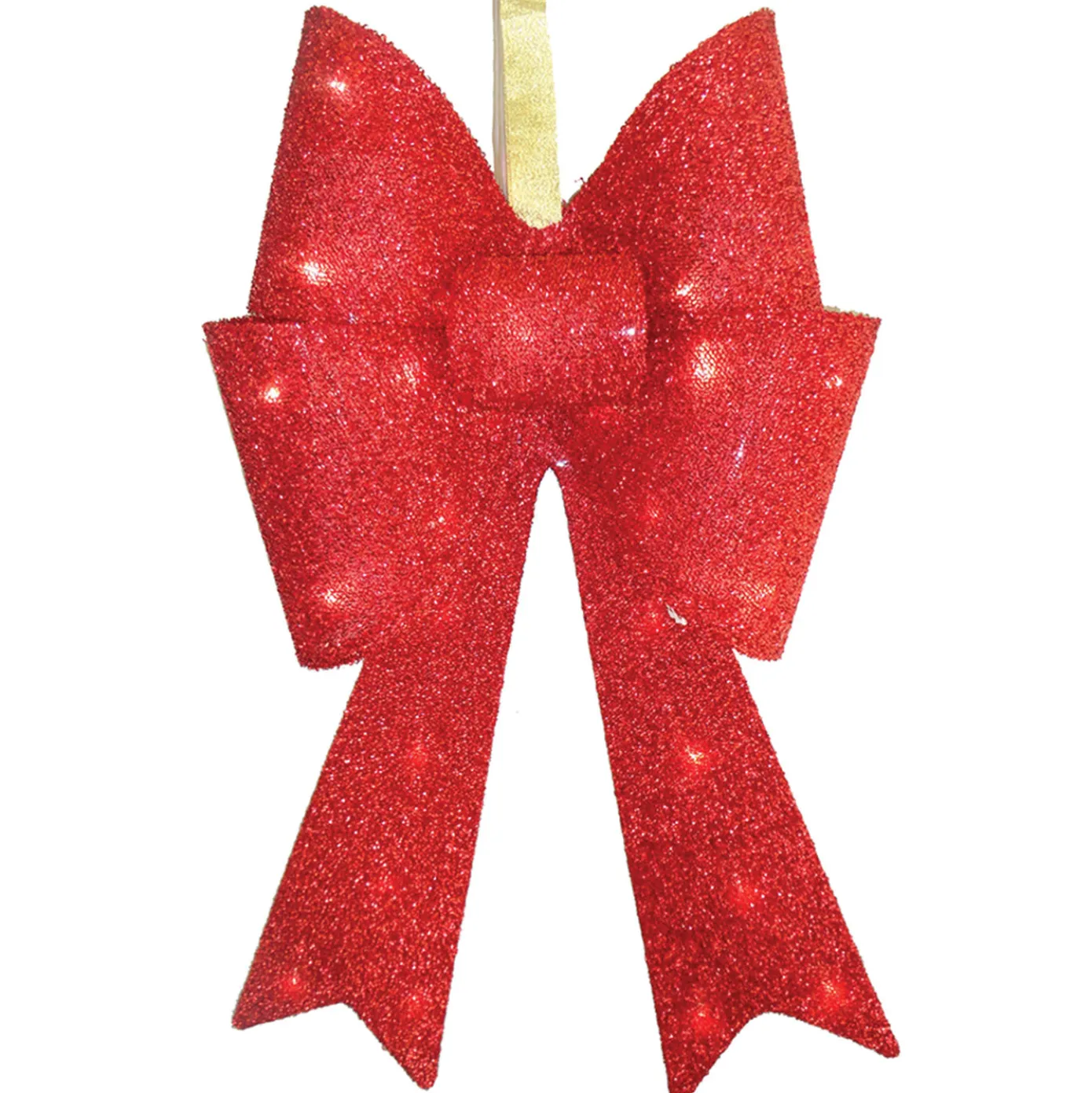20 in. Pre-Lit Red Fabric Bow with Battery Operated LED Lights